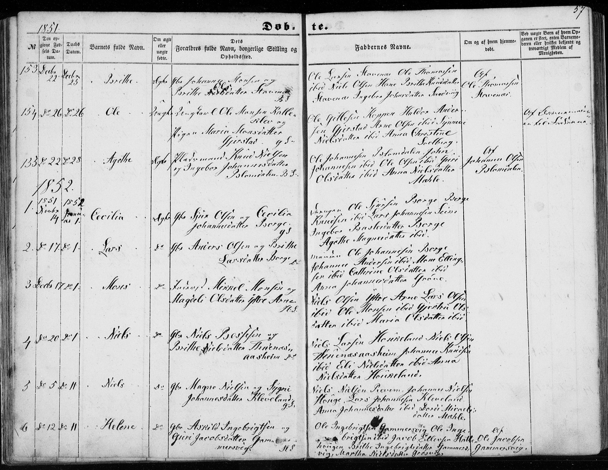 Haus sokneprestembete, AV/SAB-A-75601/H/Haa: Parish register (official) no. A 16 I, 1848-1857, p. 57