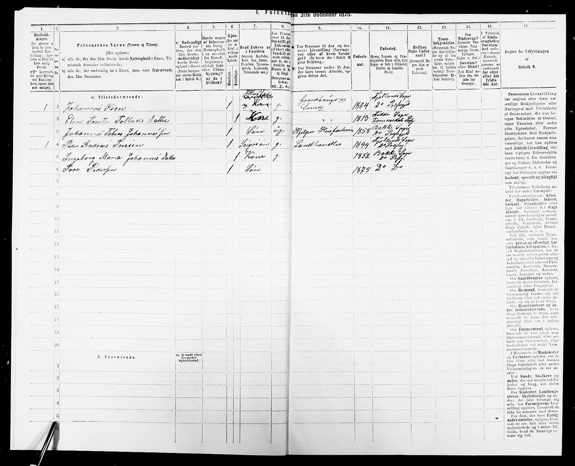 SAK, 1875 census for 1045P Bakke, 1875, p. 487