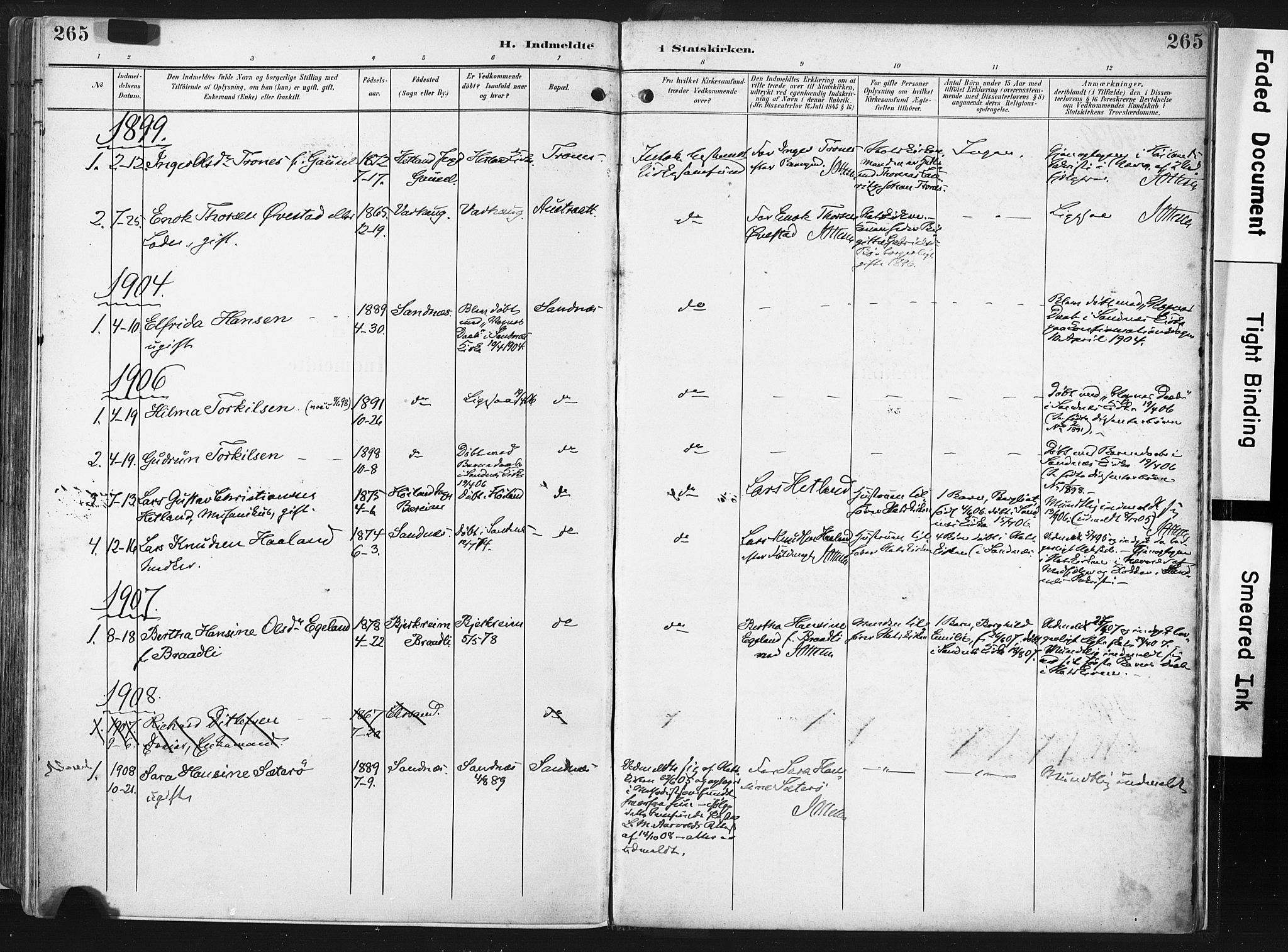 Høyland sokneprestkontor, SAST/A-101799/001/30BA/L0016: Parish register (official) no. A 16, 1899-1911, p. 265