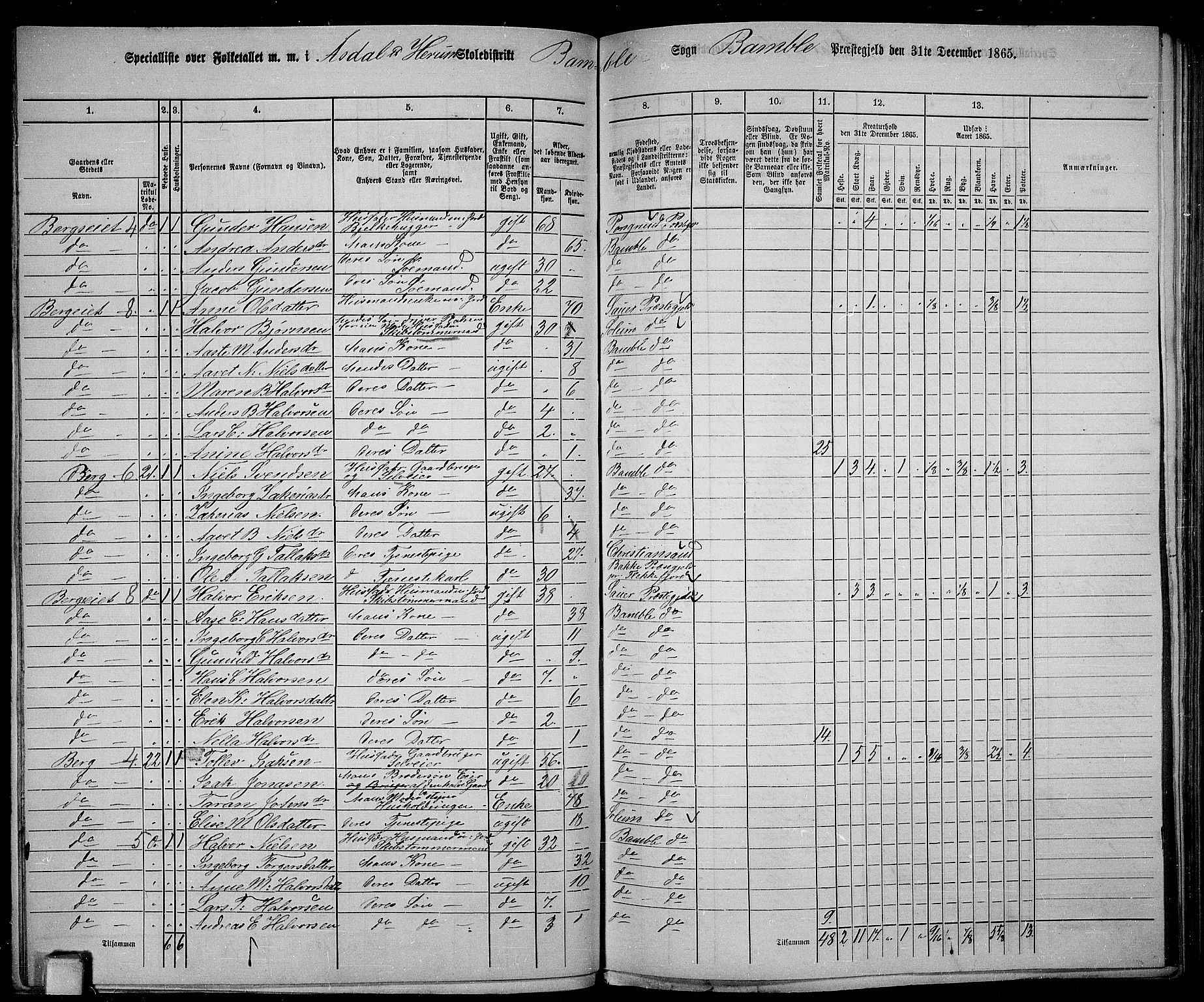 RA, 1865 census for Bamble, 1865, p. 52