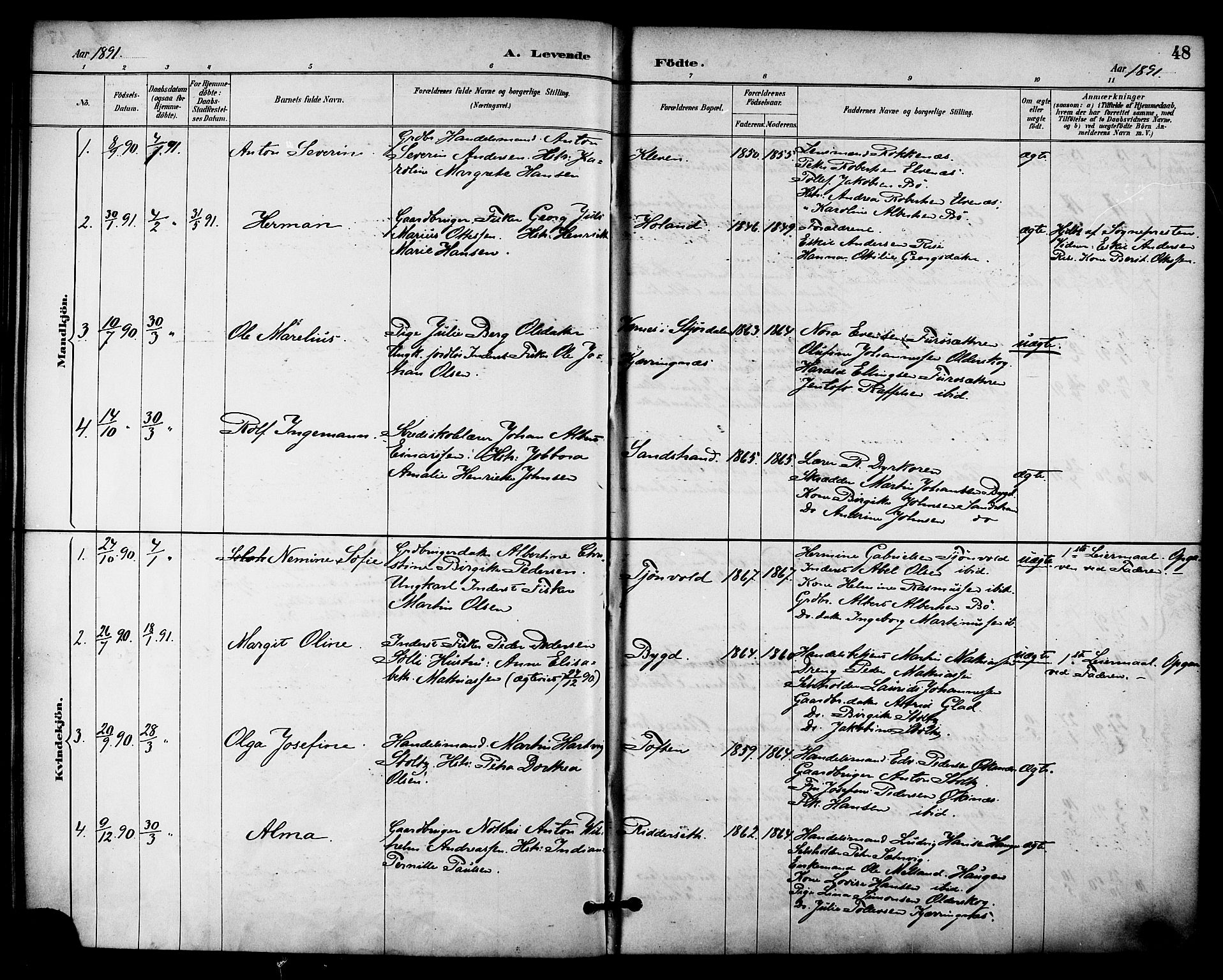 Ministerialprotokoller, klokkerbøker og fødselsregistre - Nordland, AV/SAT-A-1459/895/L1371: Parish register (official) no. 895A06, 1885-1894, p. 48