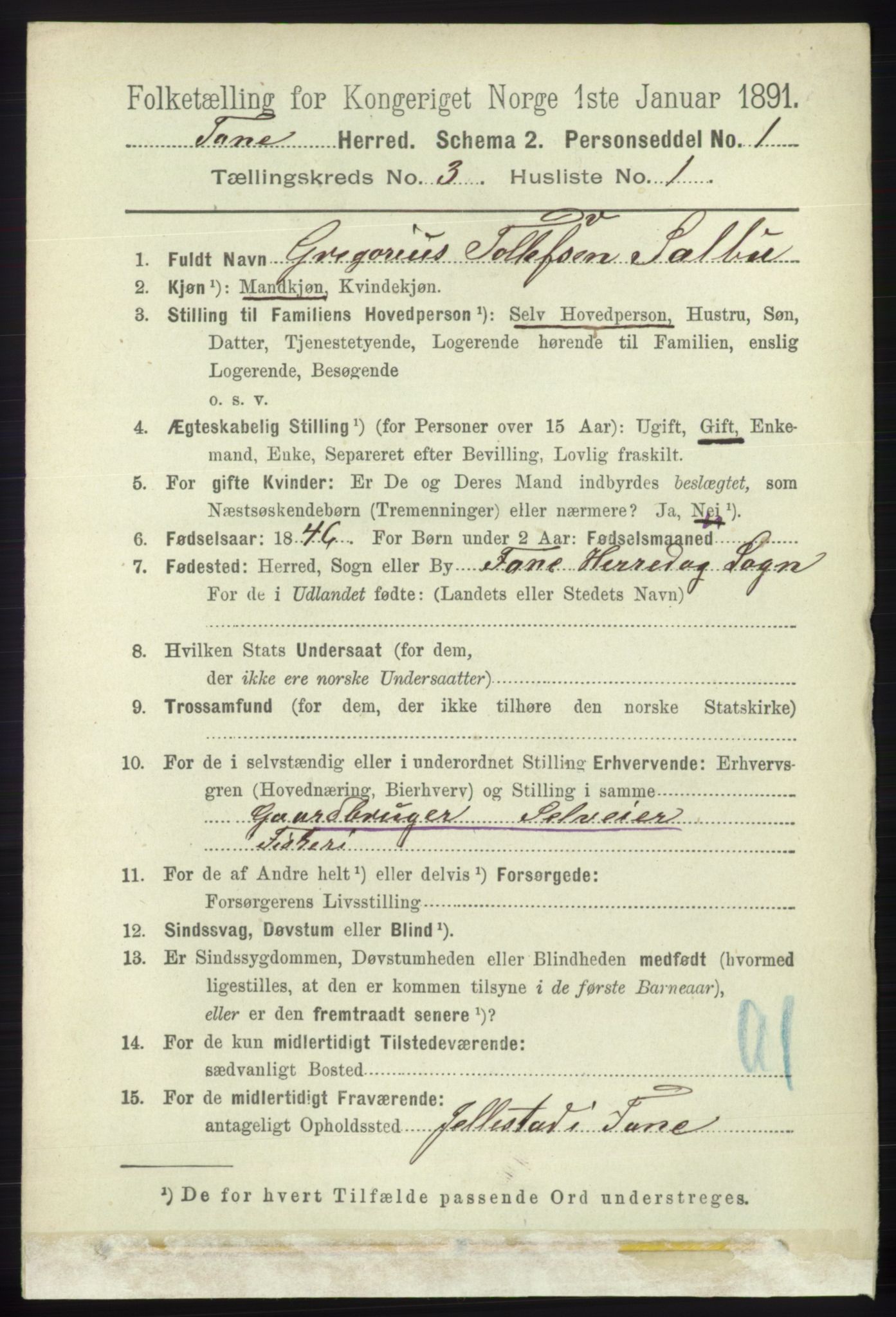 RA, 1891 census for 1249 Fana, 1891, p. 875