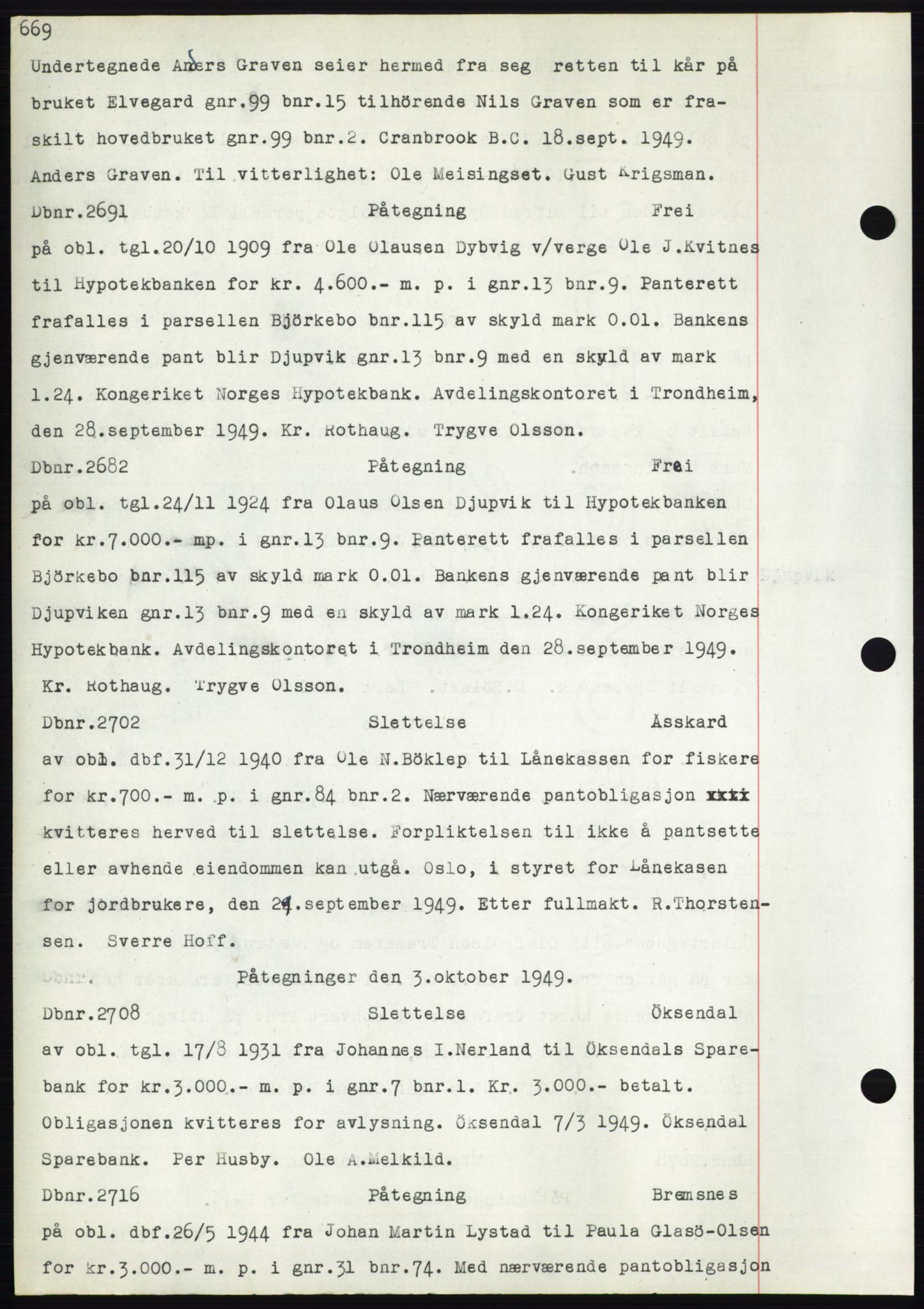 Nordmøre sorenskriveri, AV/SAT-A-4132/1/2/2Ca: Mortgage book no. C82b, 1946-1951, Diary no: : 2691/1949