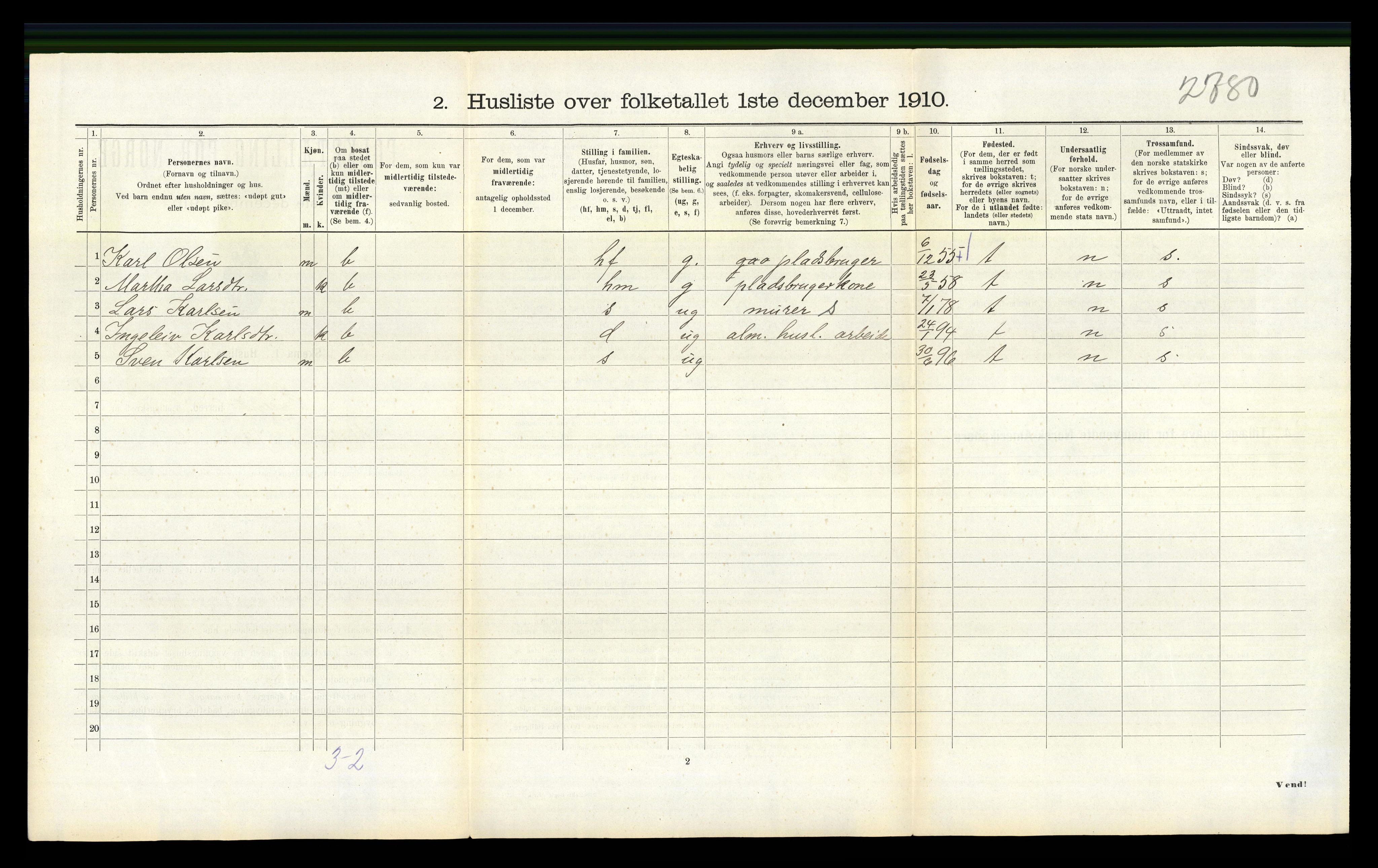 RA, 1910 census for Sveio, 1910, p. 417