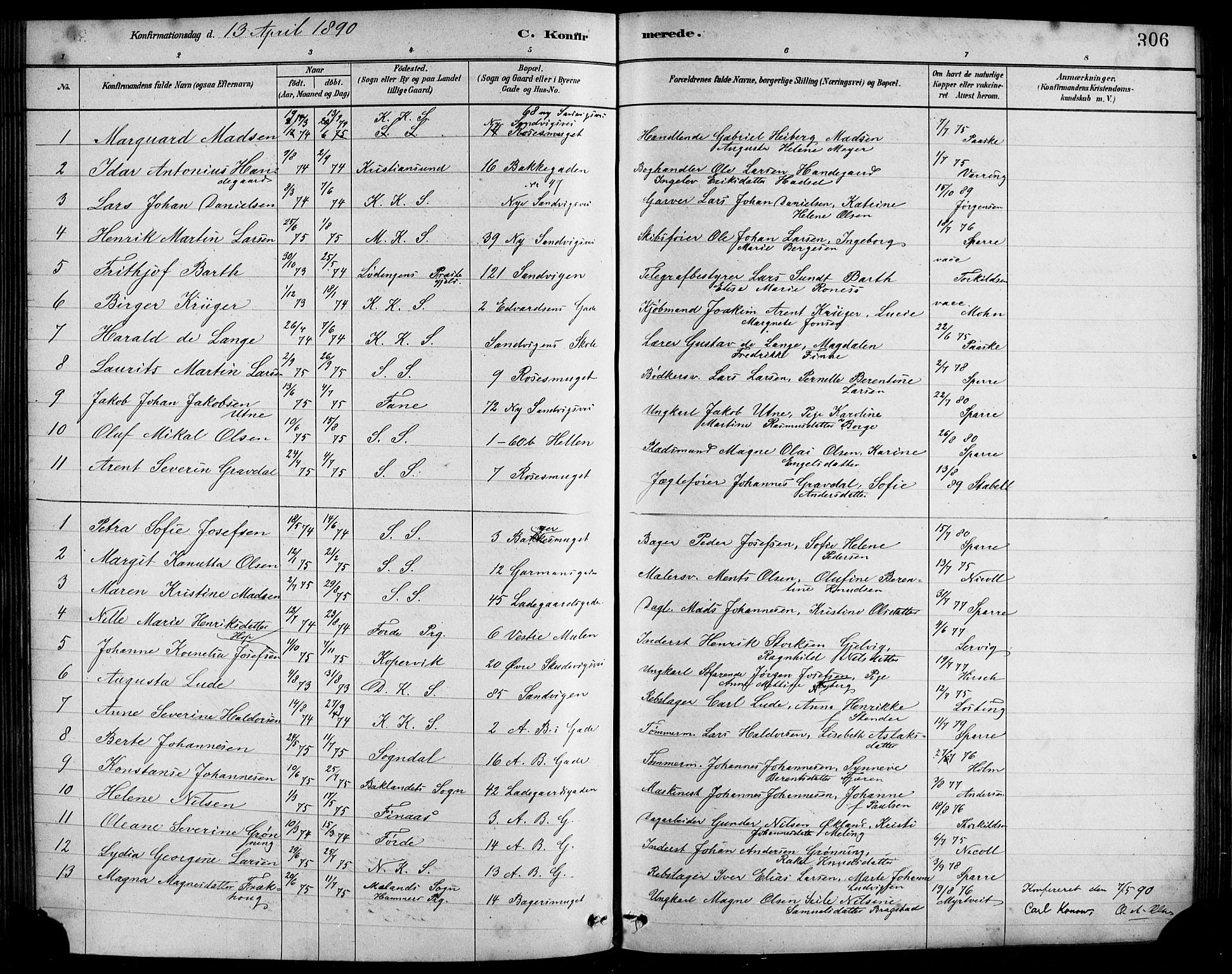 Sandviken Sokneprestembete, SAB/A-77601/H/Hb/L0001: Parish register (copy) no. A 2, 1879-1892, p. 306