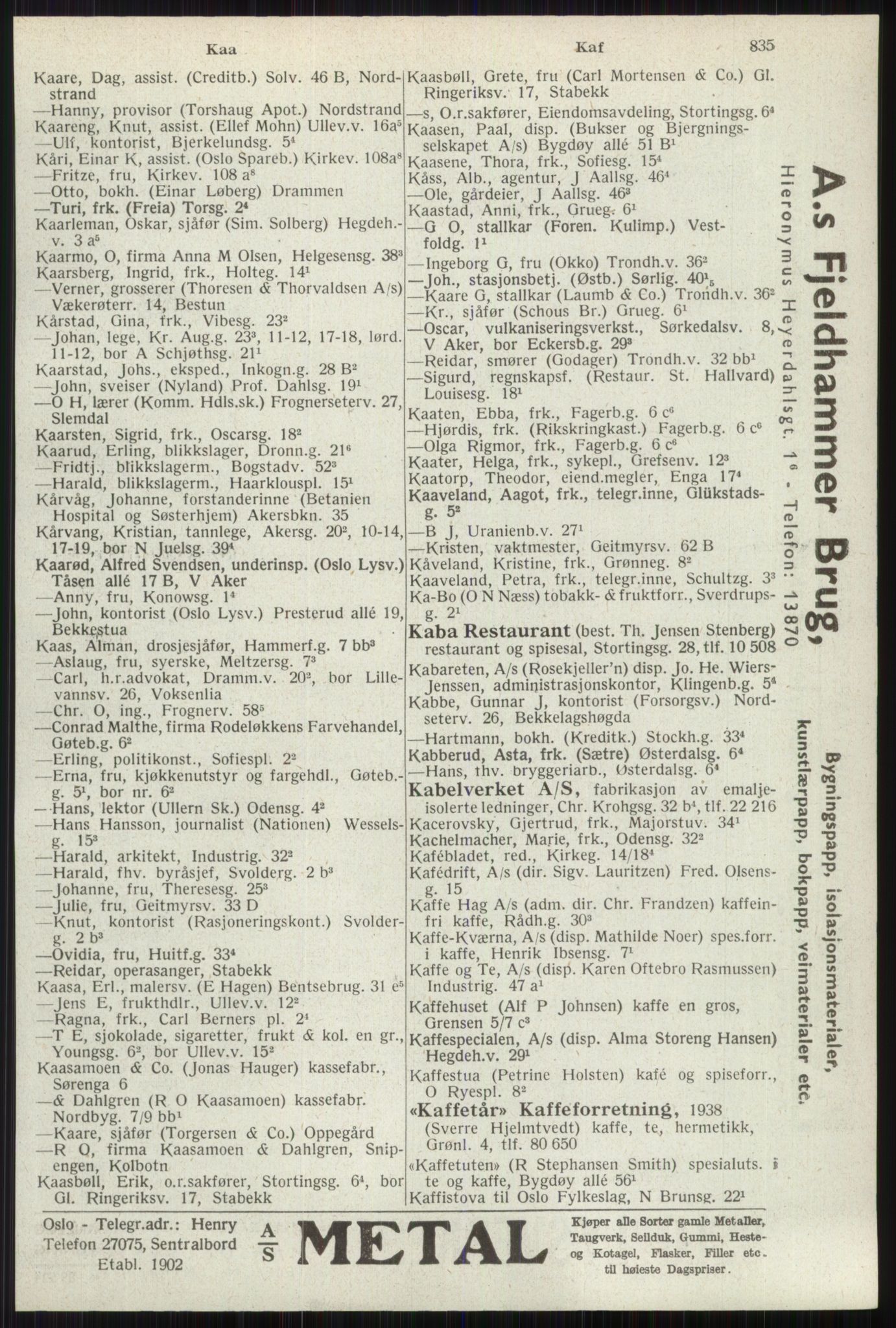 Kristiania/Oslo adressebok, PUBL/-, 1941, p. 835