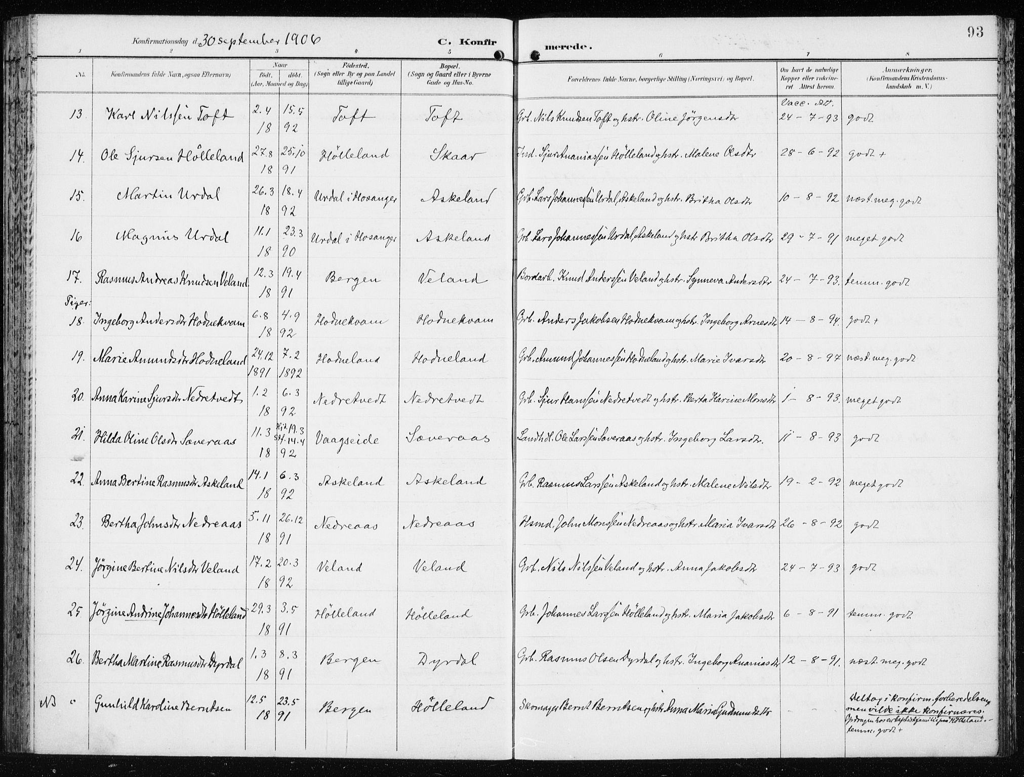 Lindås Sokneprestembete, AV/SAB-A-76701/H/Haa/Haaf/L0002: Parish register (official) no. F  2, 1897-1909, p. 93