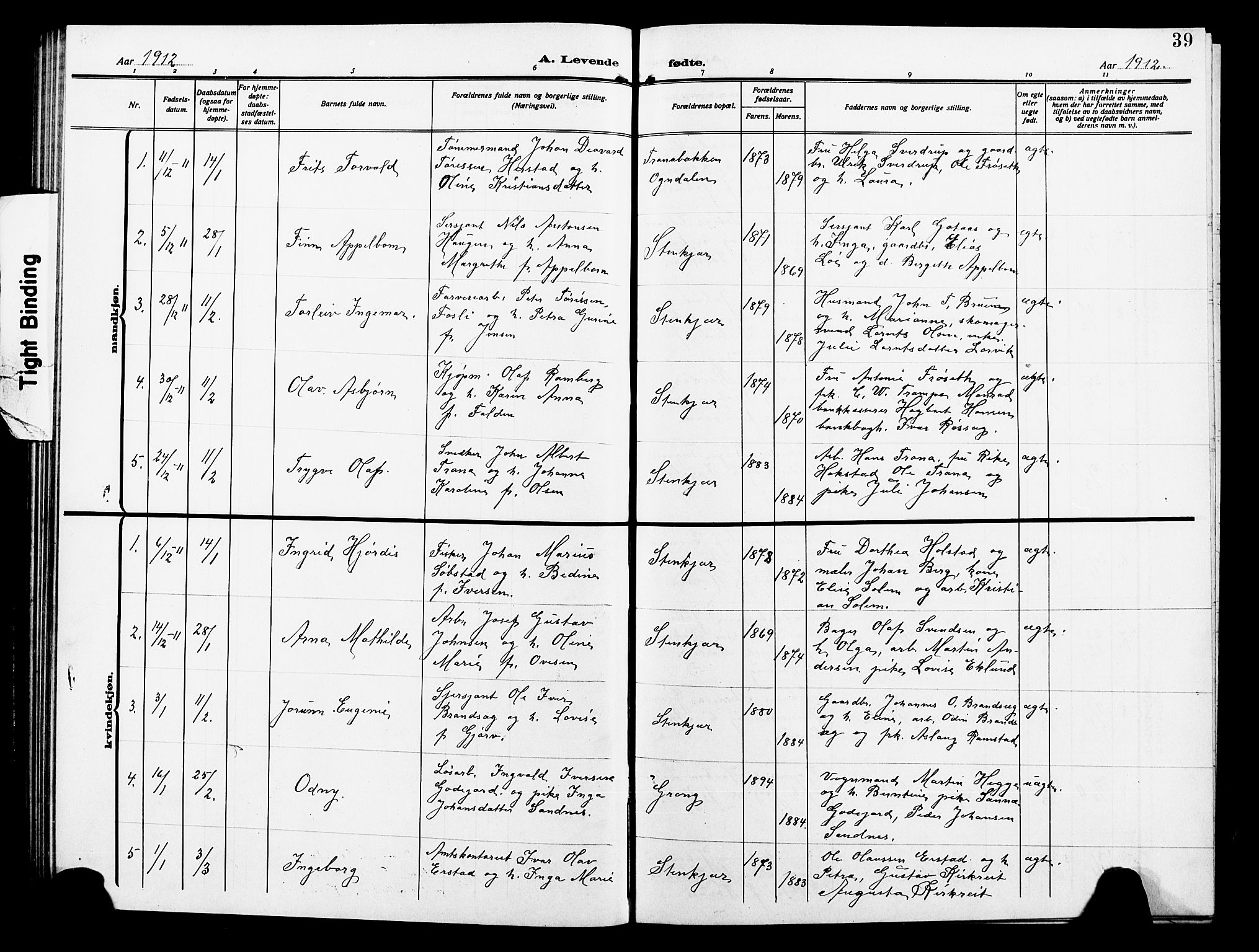 Ministerialprotokoller, klokkerbøker og fødselsregistre - Nord-Trøndelag, SAT/A-1458/739/L0376: Parish register (copy) no. 739C04, 1908-1917, p. 39