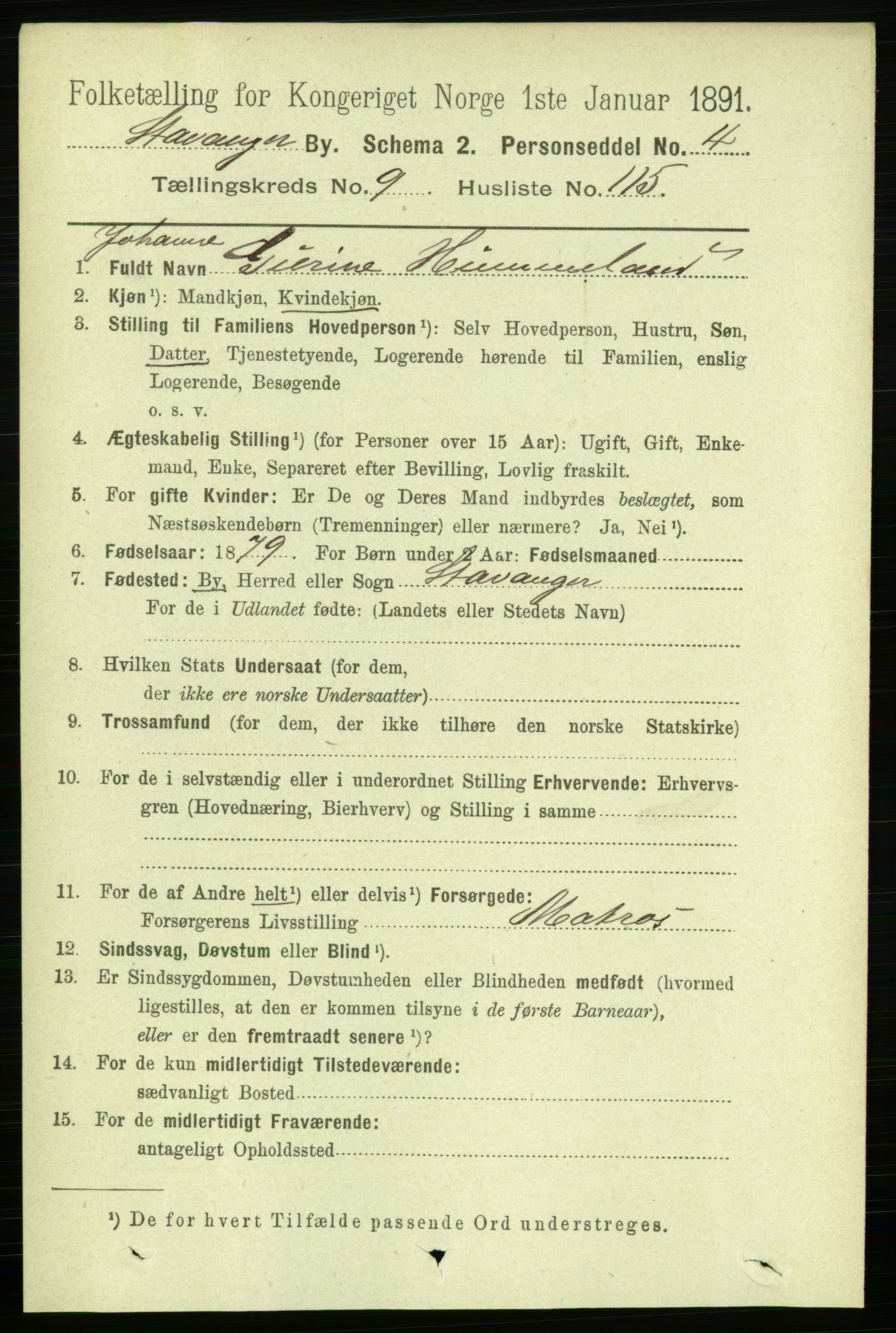 RA, 1891 census for 1103 Stavanger, 1891, p. 13703