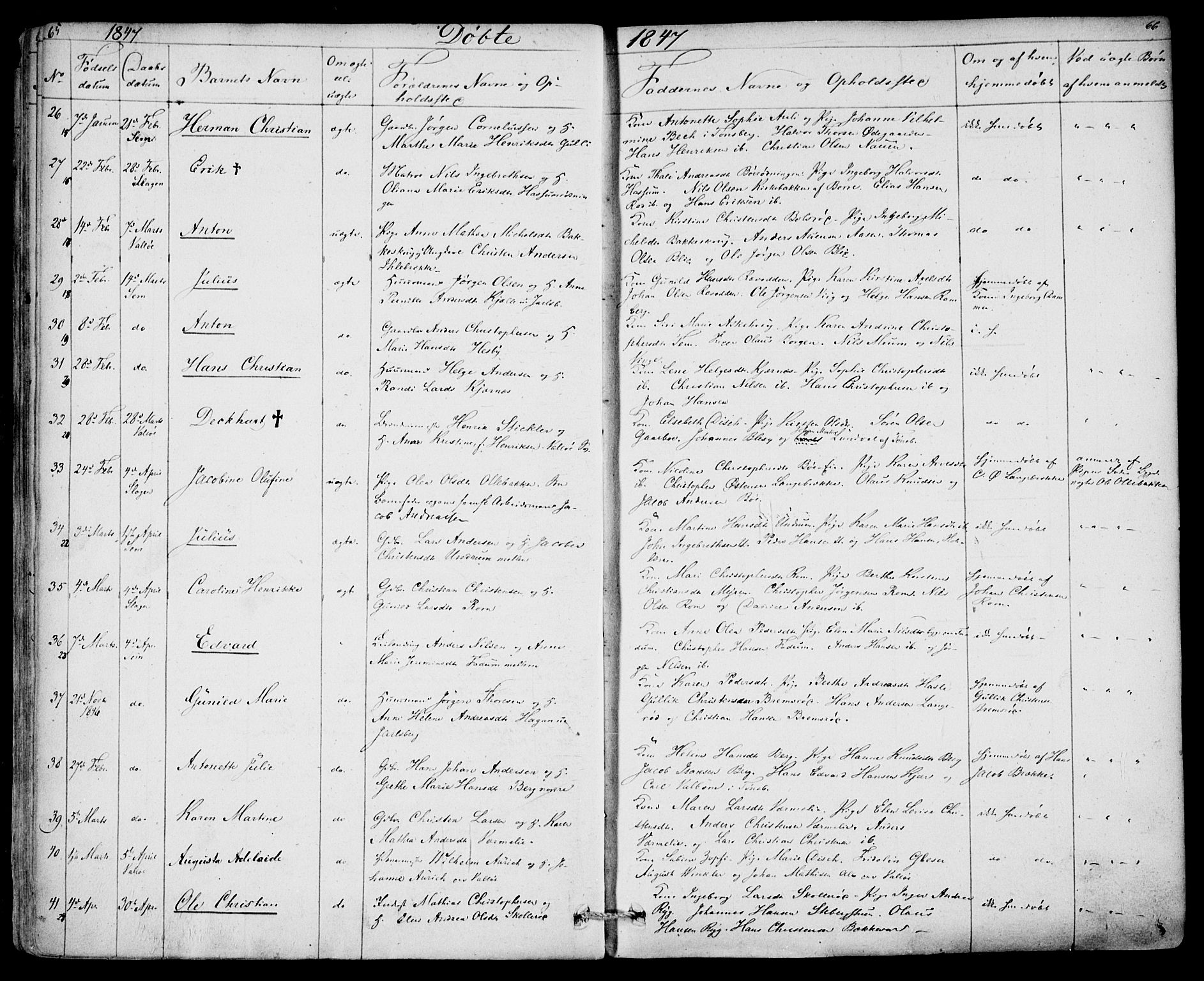 Sem kirkebøker, AV/SAKO-A-5/F/Fa/L0006: Parish register (official) no. I 6, 1843-1855, p. 65-66