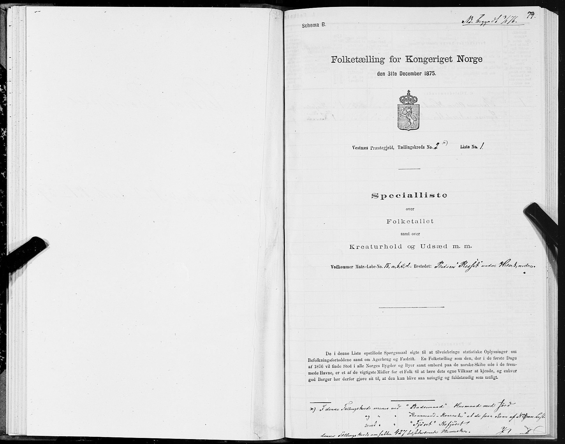 SAT, 1875 census for 1535P Vestnes, 1875, p. 1079
