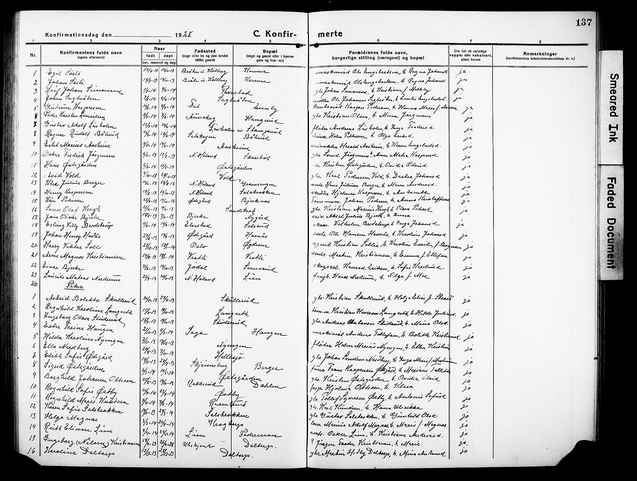 Høland prestekontor Kirkebøker, AV/SAO-A-10346a/G/Gb/L0002: Parish register (copy) no. II 2, 1915-1933, p. 137