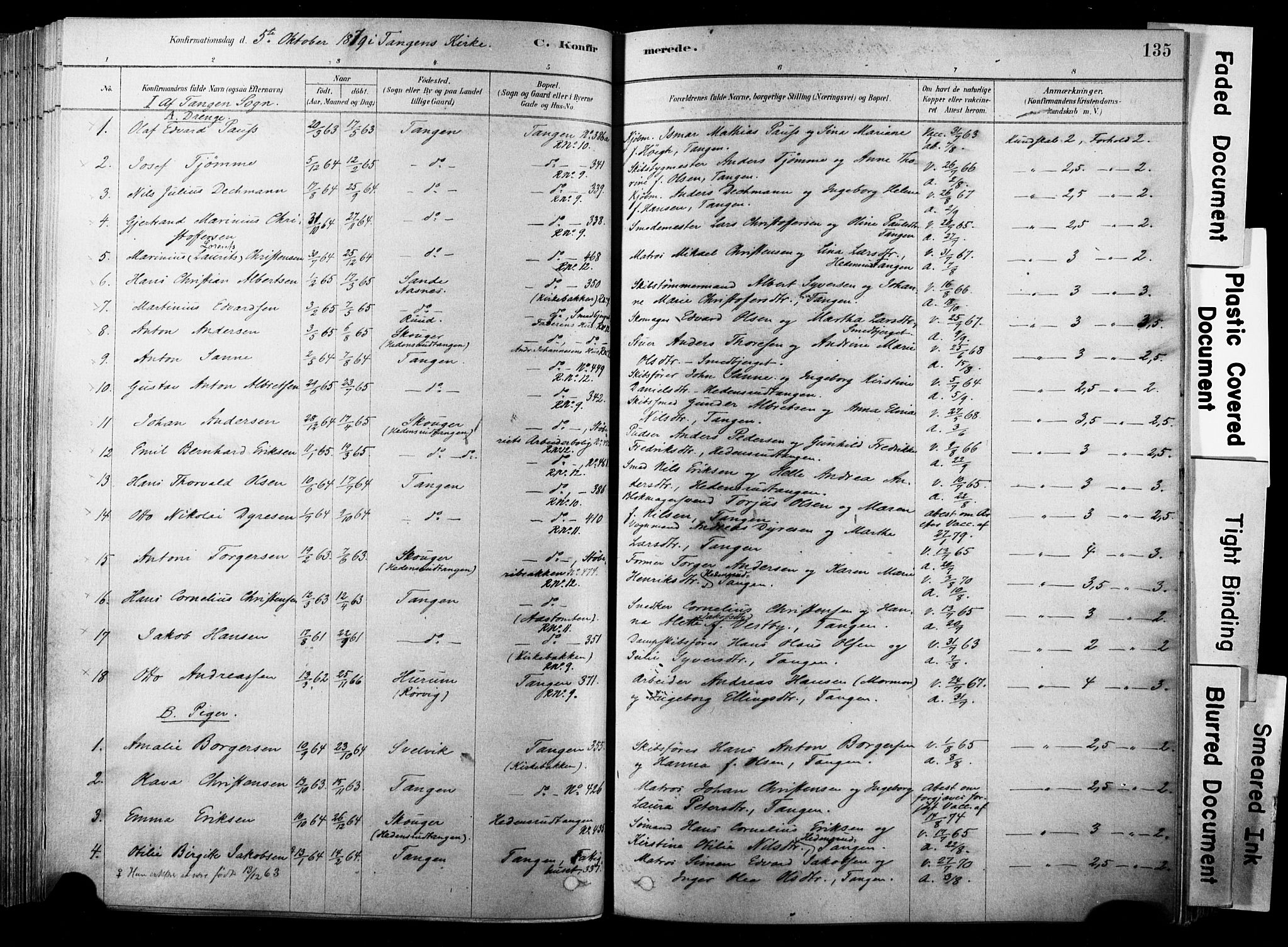 Strømsø kirkebøker, SAKO/A-246/F/Fb/L0006: Parish register (official) no. II 6, 1879-1910, p. 135