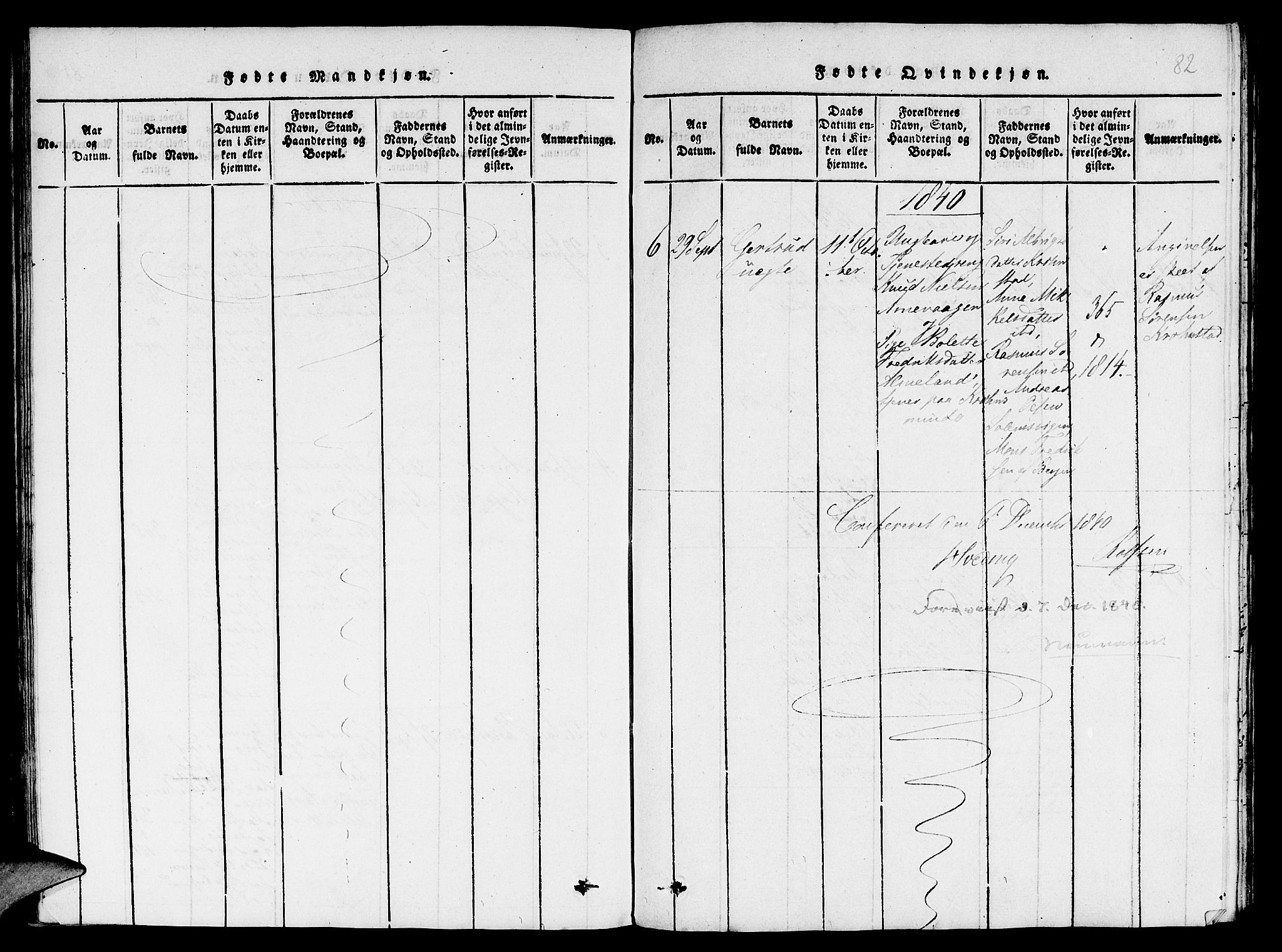 St. Jørgens hospital og Årstad sokneprestembete, AV/SAB-A-99934: Parish register (copy) no. A 1, 1816-1843, p. 82