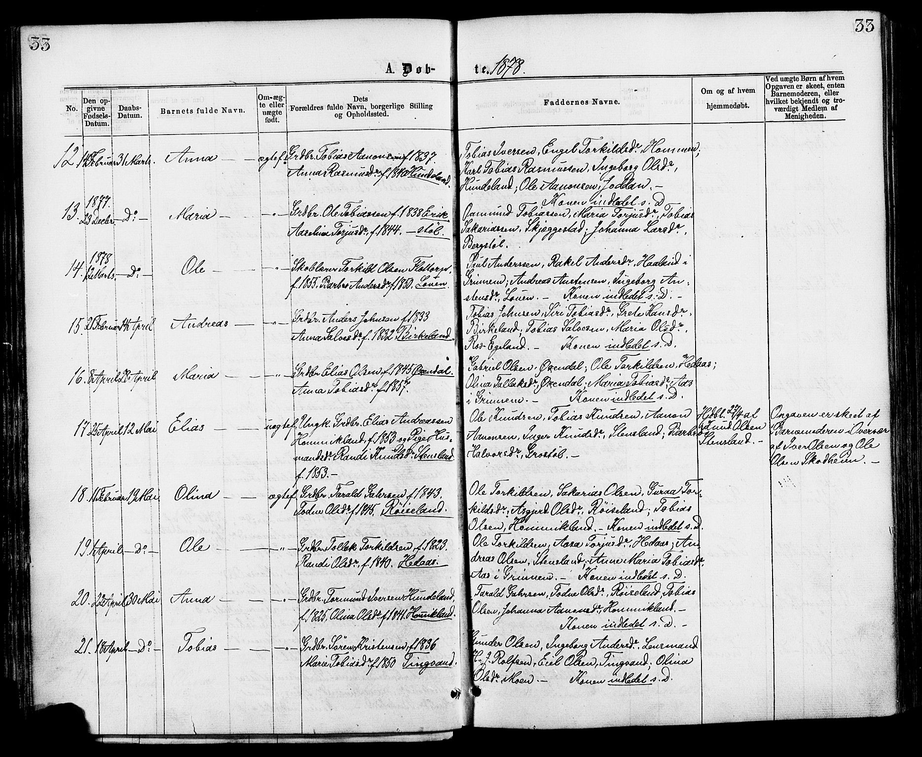 Hægebostad sokneprestkontor, AV/SAK-1111-0024/F/Fa/Faa/L0005: Parish register (official) no. A 5, 1864-1886, p. 33