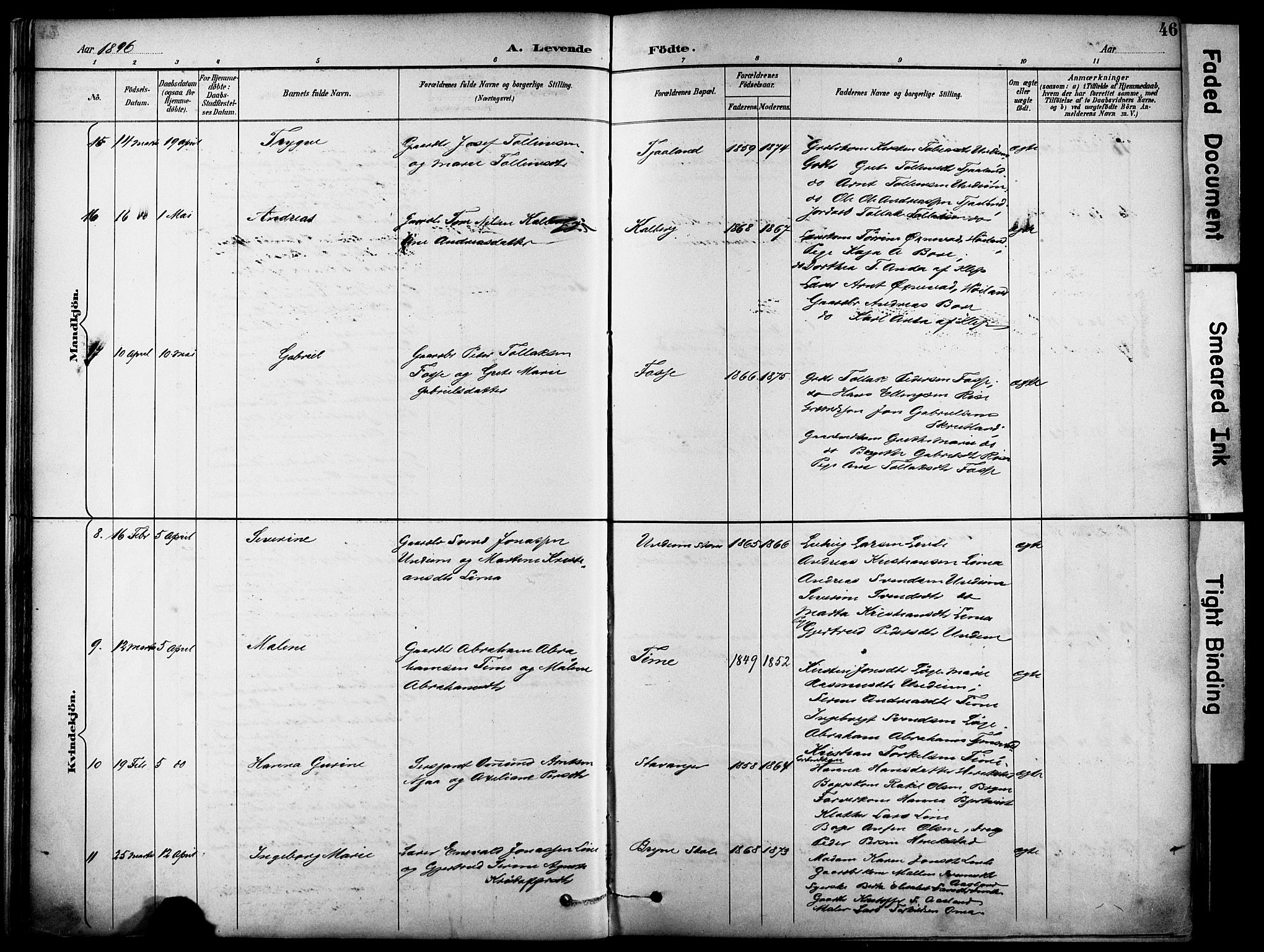 Lye sokneprestkontor, AV/SAST-A-101794/001/30BA/L0011: Parish register (official) no. A 9, 1893-1903, p. 46