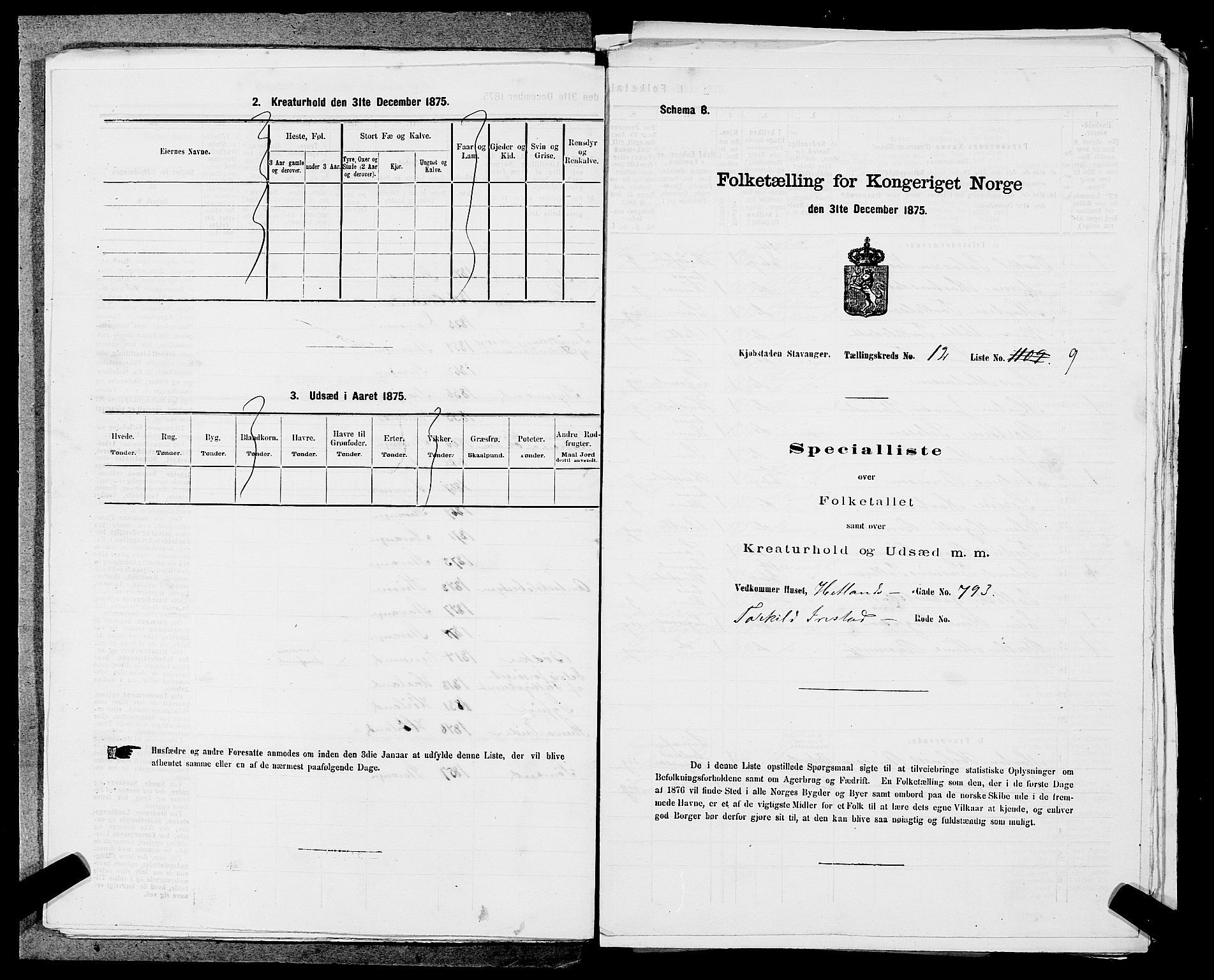 SAST, 1875 census for 1103 Stavanger, 1875, p. 2292