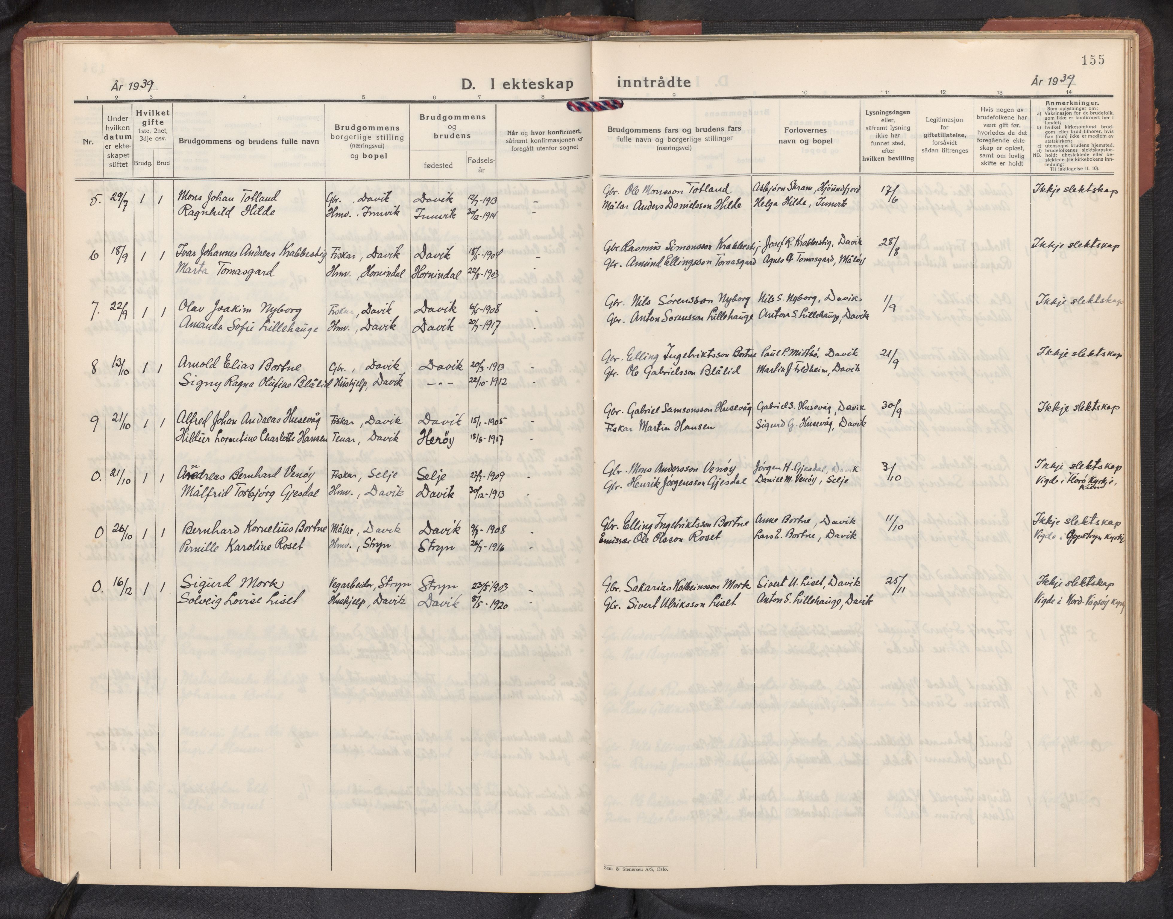 Davik sokneprestembete, AV/SAB-A-79701/H/Hab/Habc/L0004: Parish register (copy) no. C 4, 1930-1952, p. 154b-155a