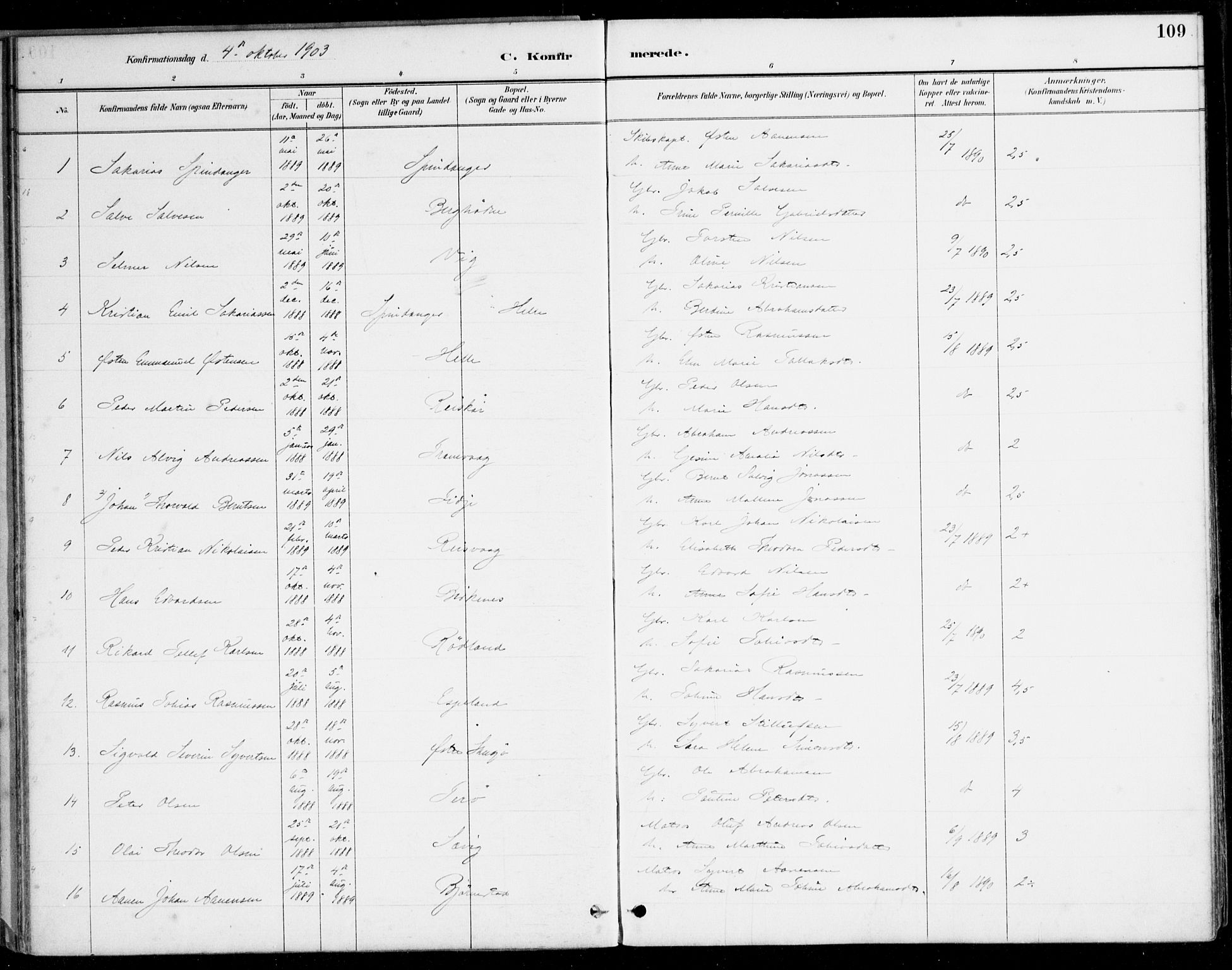 Herad sokneprestkontor, SAK/1111-0018/F/Fa/Fab/L0005: Parish register (official) no. A 5, 1886-1913, p. 109