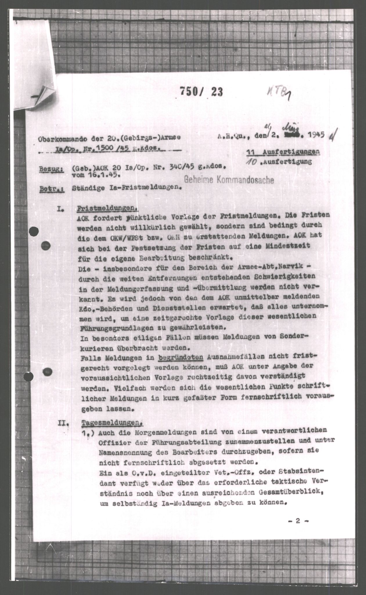 Forsvarets Overkommando. 2 kontor. Arkiv 11.4. Spredte tyske arkivsaker, AV/RA-RAFA-7031/D/Dar/Dara/L0008: Krigsdagbøker for 20. Gebirgs-Armee-Oberkommando (AOK 20), 1945, p. 44