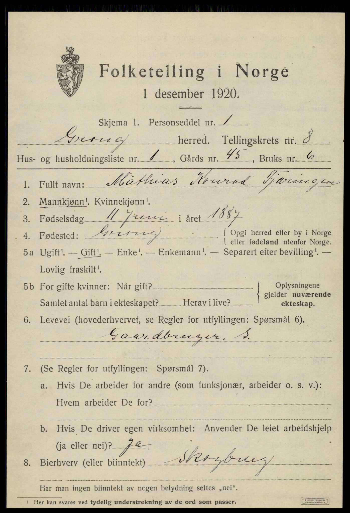 SAT, 1920 census for Grong, 1920, p. 4831