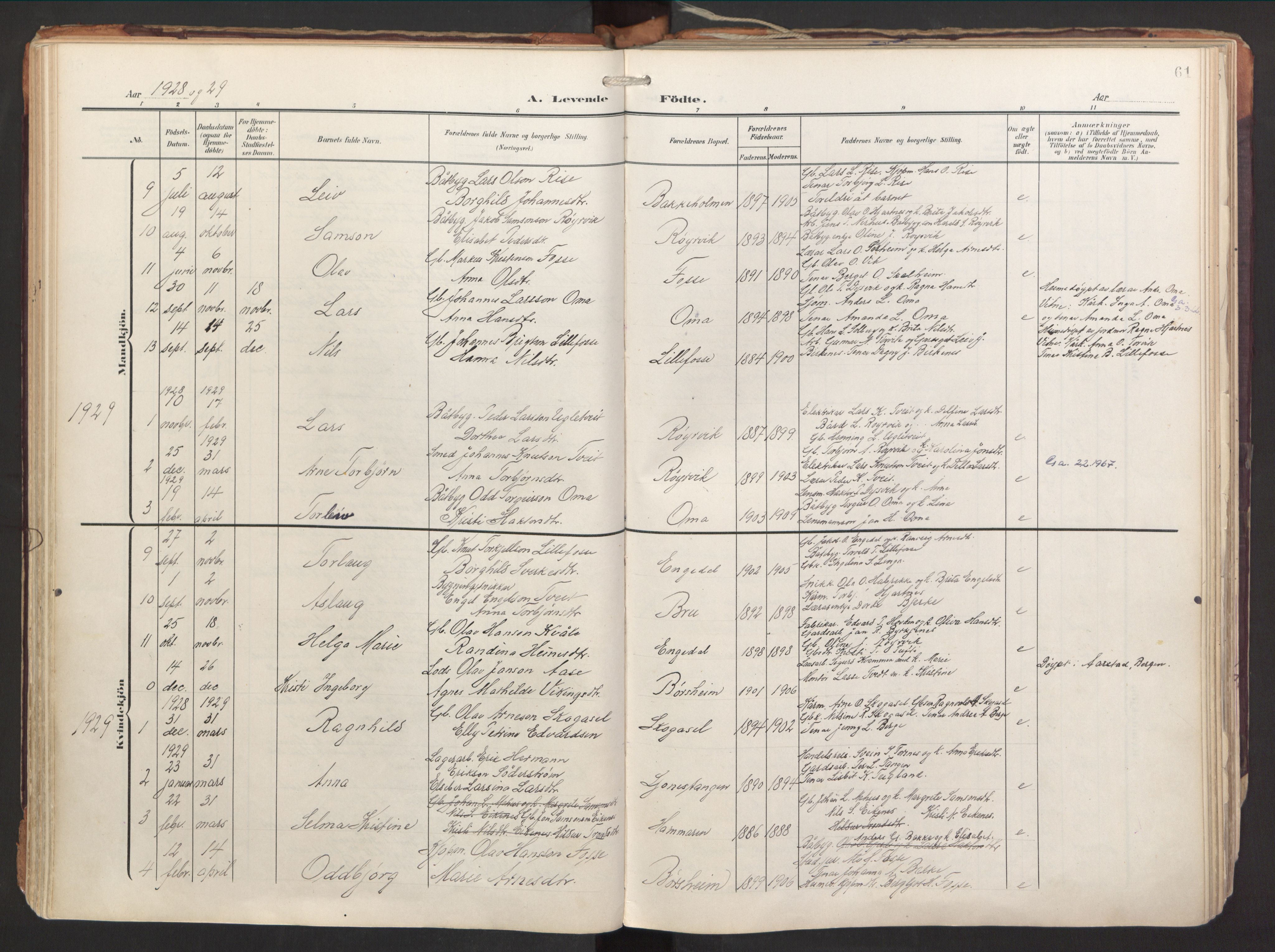 Strandebarm sokneprestembete, AV/SAB-A-78401/H/Haa: Parish register (official) no. B 2, 1909-1941, p. 61