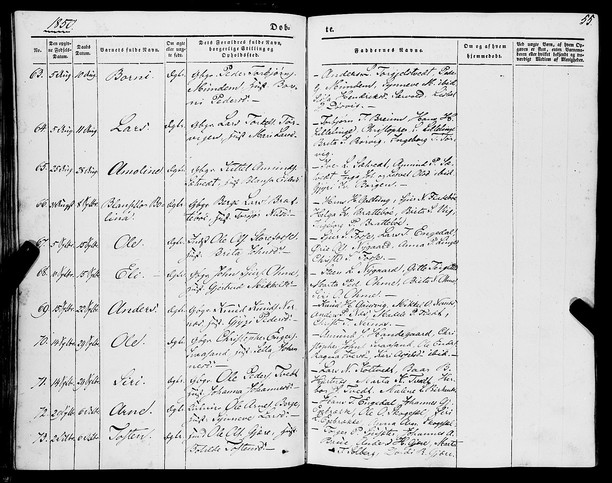 Strandebarm sokneprestembete, AV/SAB-A-78401/H/Haa: Parish register (official) no. A 7, 1844-1872, p. 55