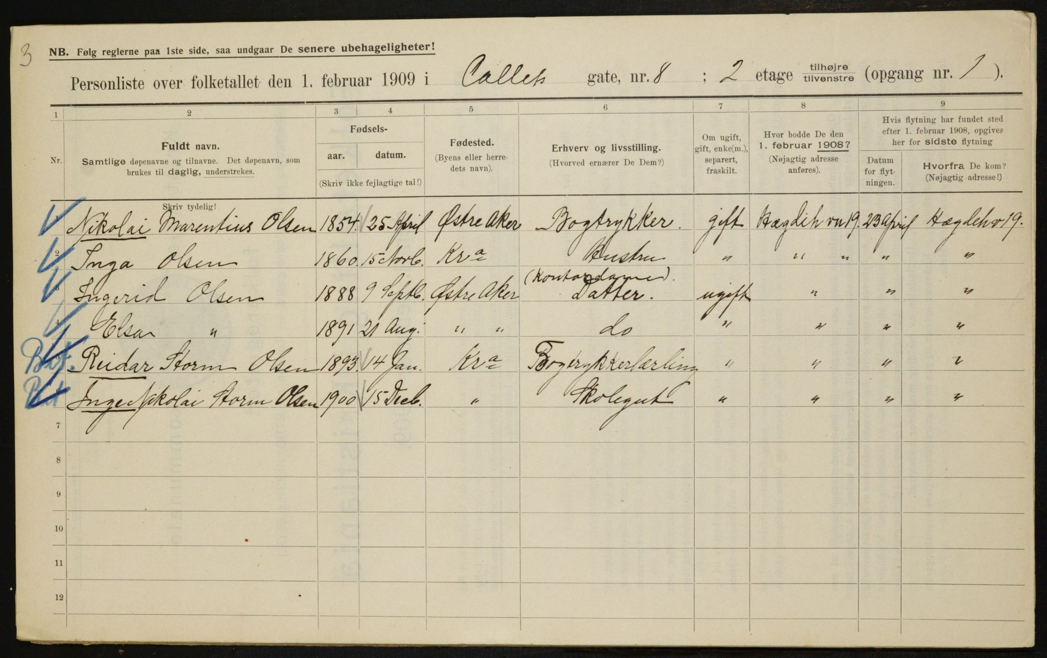 OBA, Municipal Census 1909 for Kristiania, 1909, p. 11819