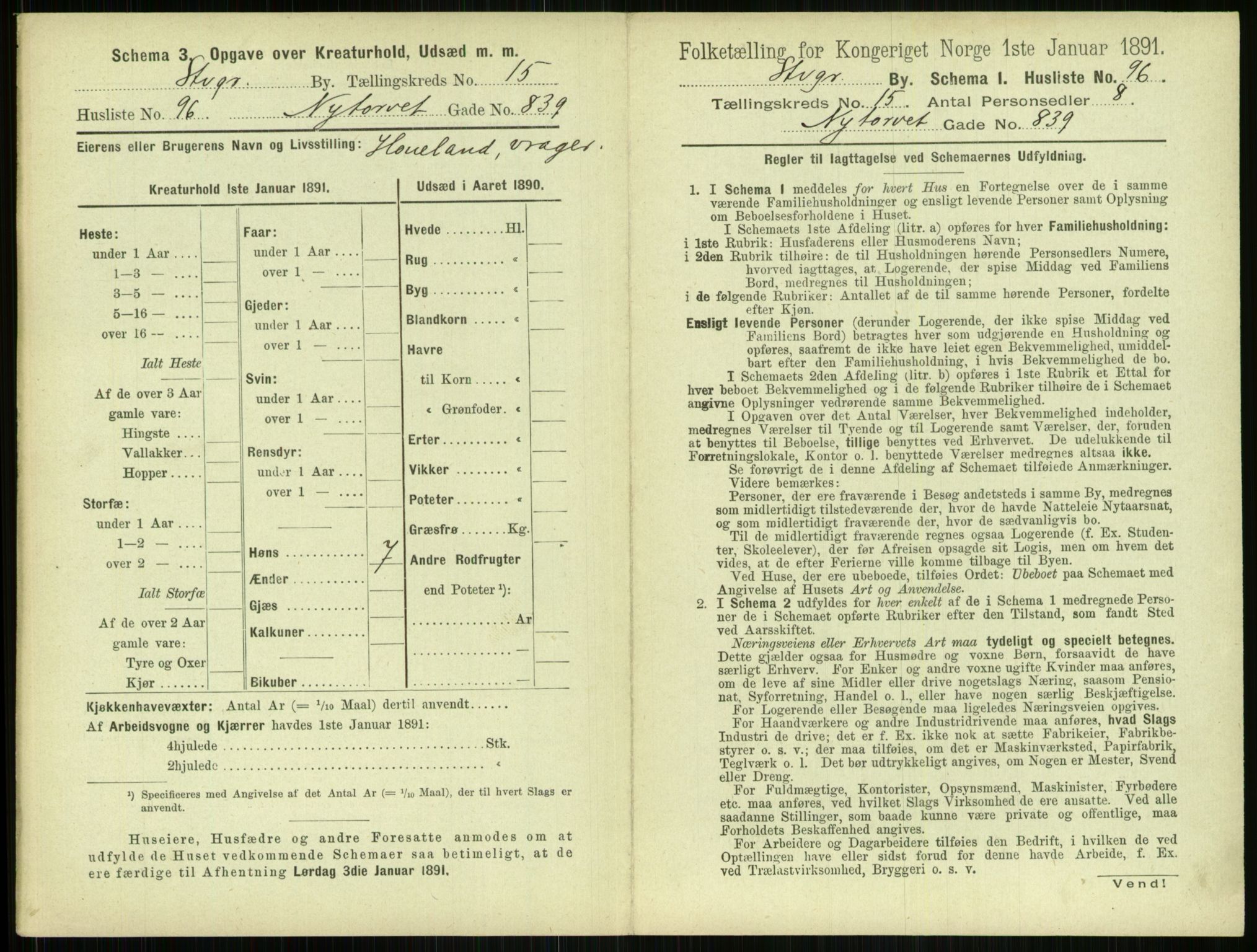 RA, 1891 census for 1103 Stavanger, 1891, p. 2979