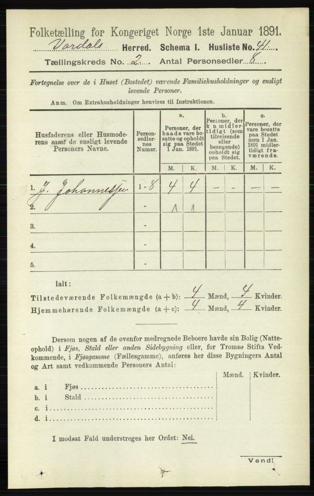 RA, 1891 census for 0527 Vardal, 1891, p. 505