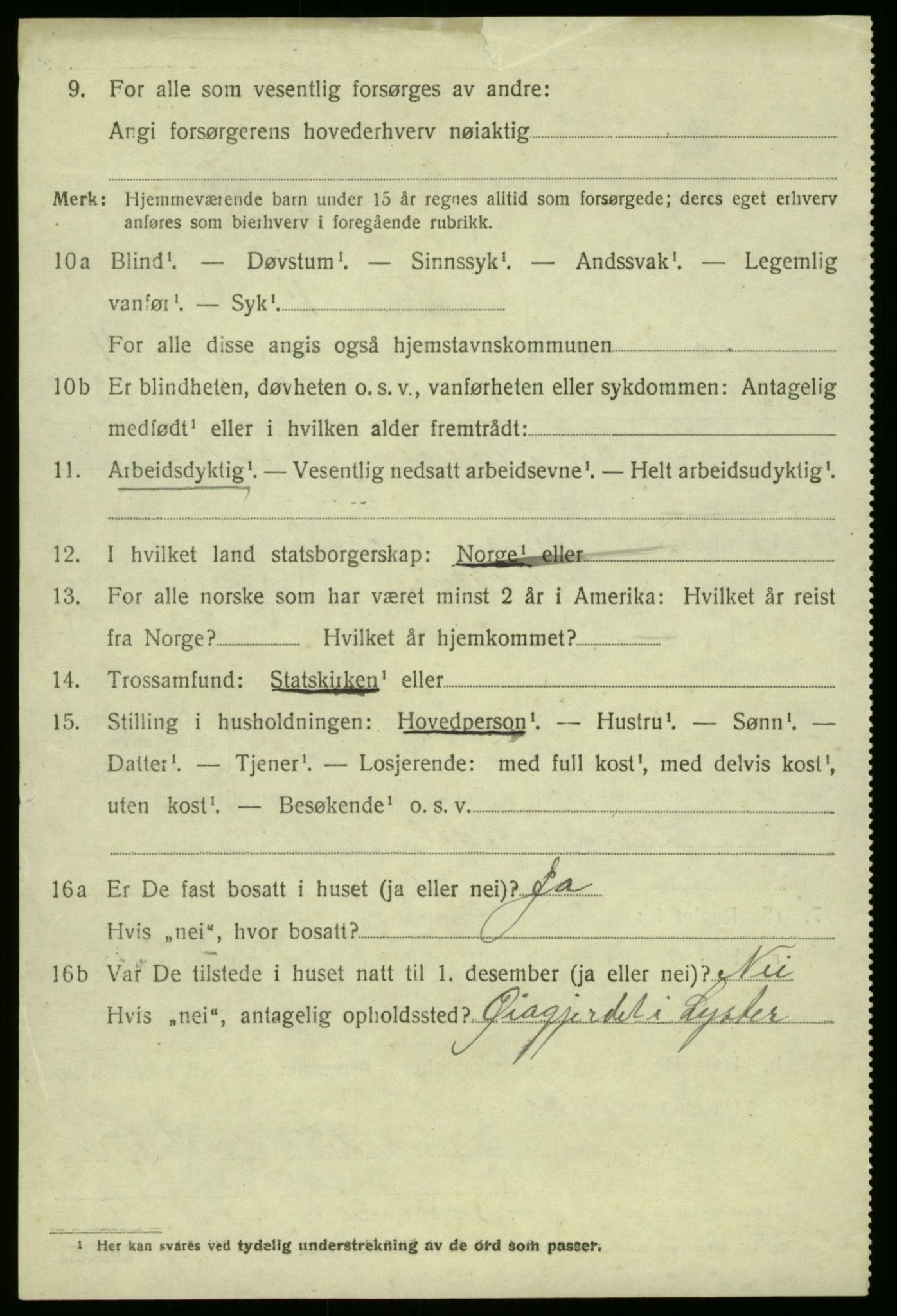 SAB, 1920 census for Jostedal, 1920, p. 1519