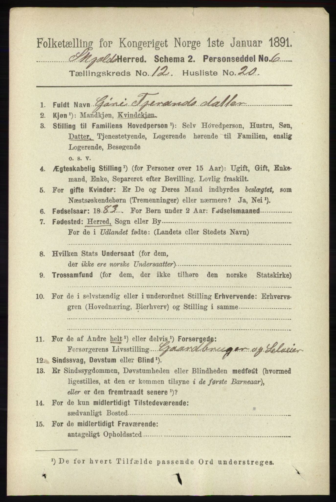 RA, 1891 census for 1154 Skjold, 1891, p. 2366