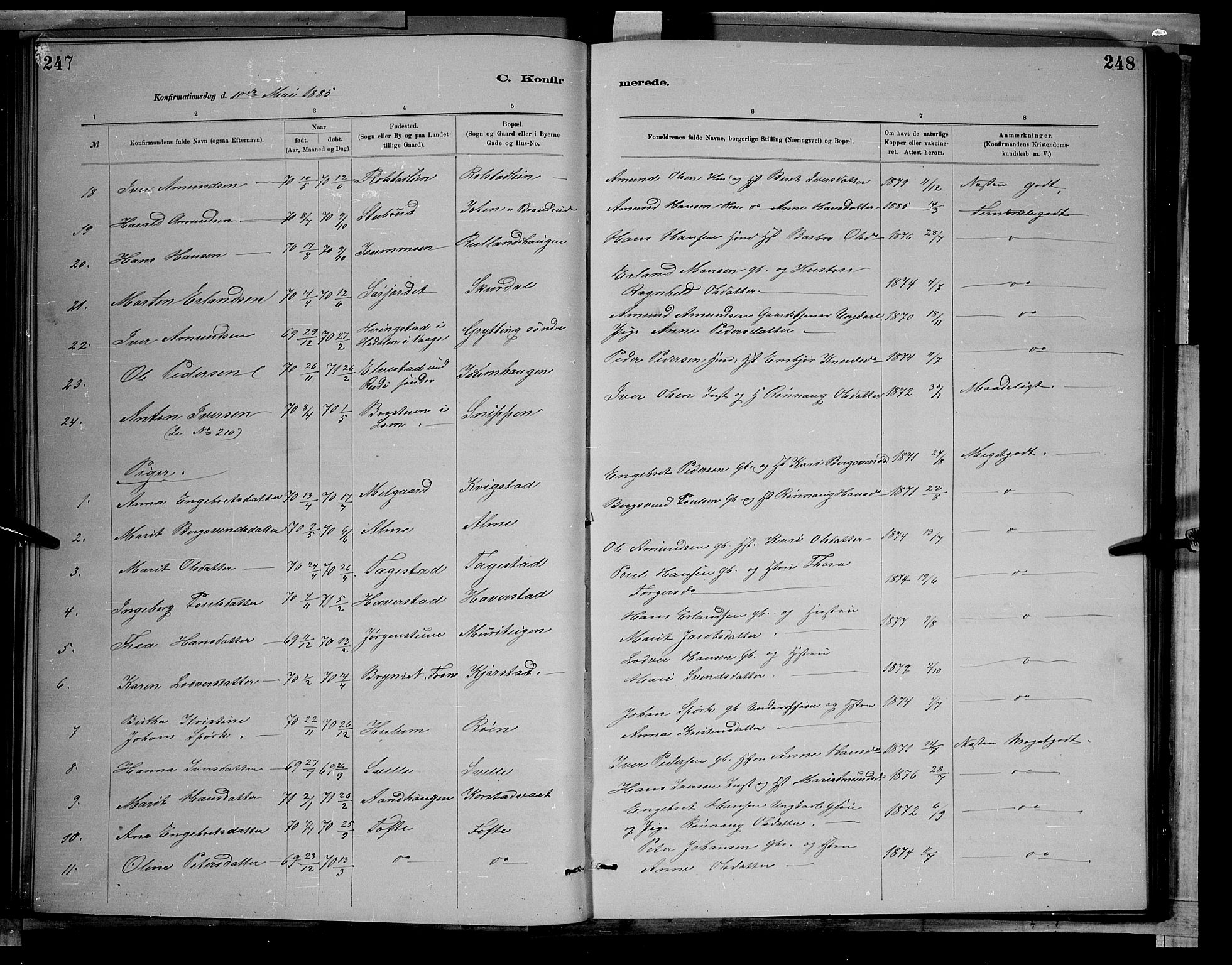 Sør-Fron prestekontor, AV/SAH-PREST-010/H/Ha/Hab/L0003: Parish register (copy) no. 3, 1884-1896, p. 247-248