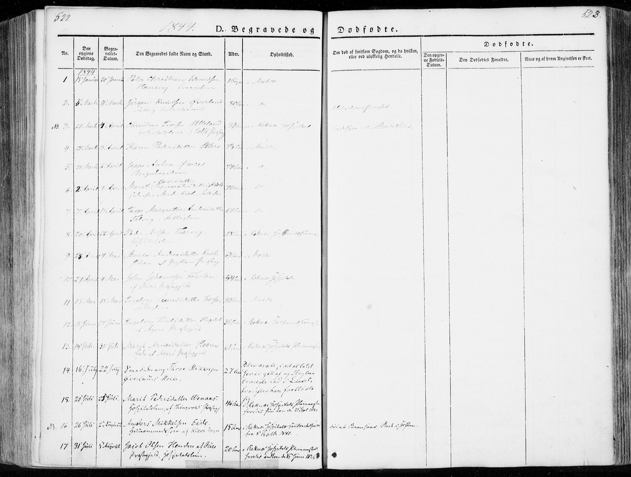 Ministerialprotokoller, klokkerbøker og fødselsregistre - Møre og Romsdal, SAT/A-1454/558/L0689: Parish register (official) no. 558A03, 1843-1872, p. 522-523