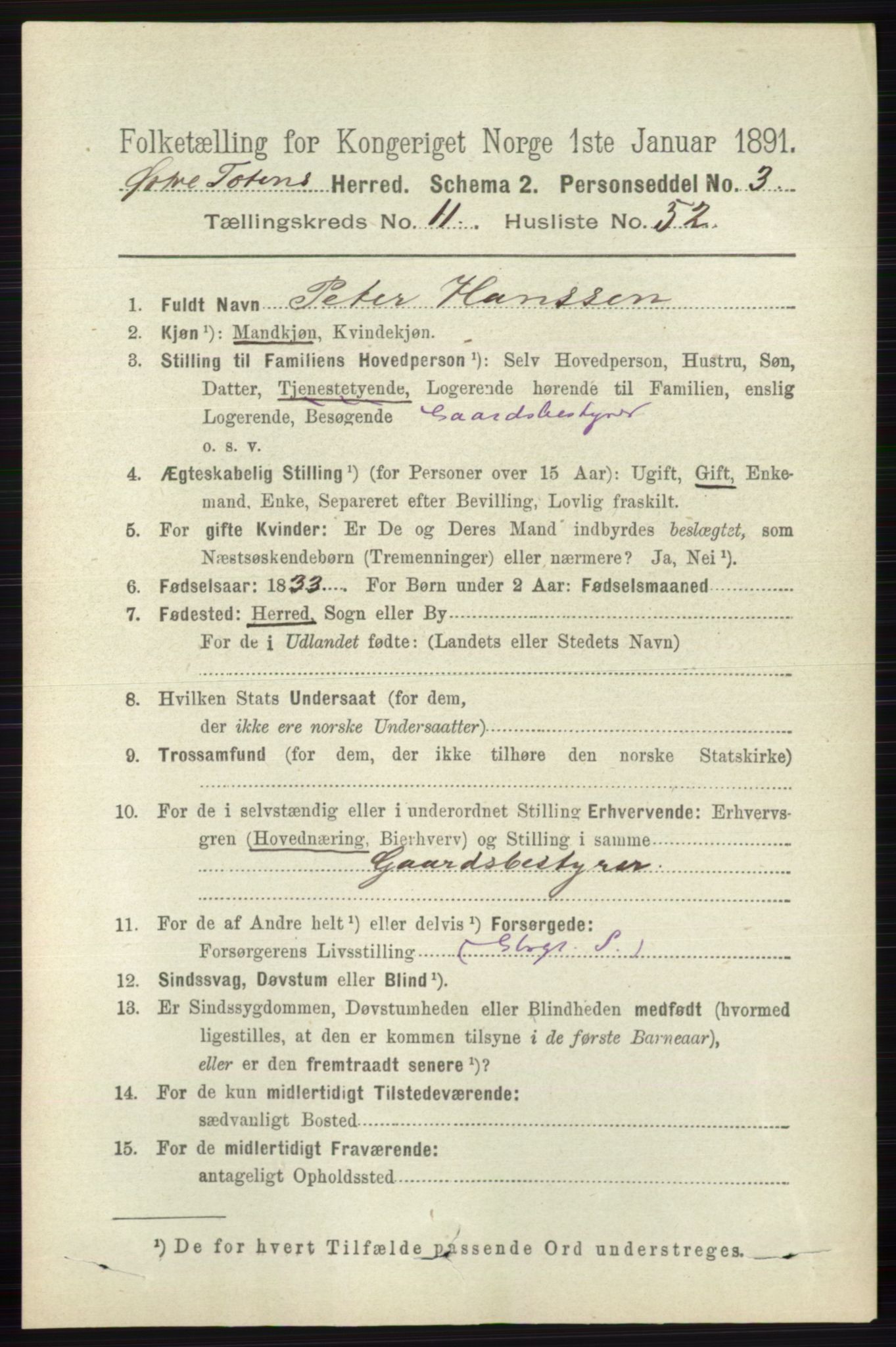 RA, 1891 census for 0528 Østre Toten, 1891, p. 7247