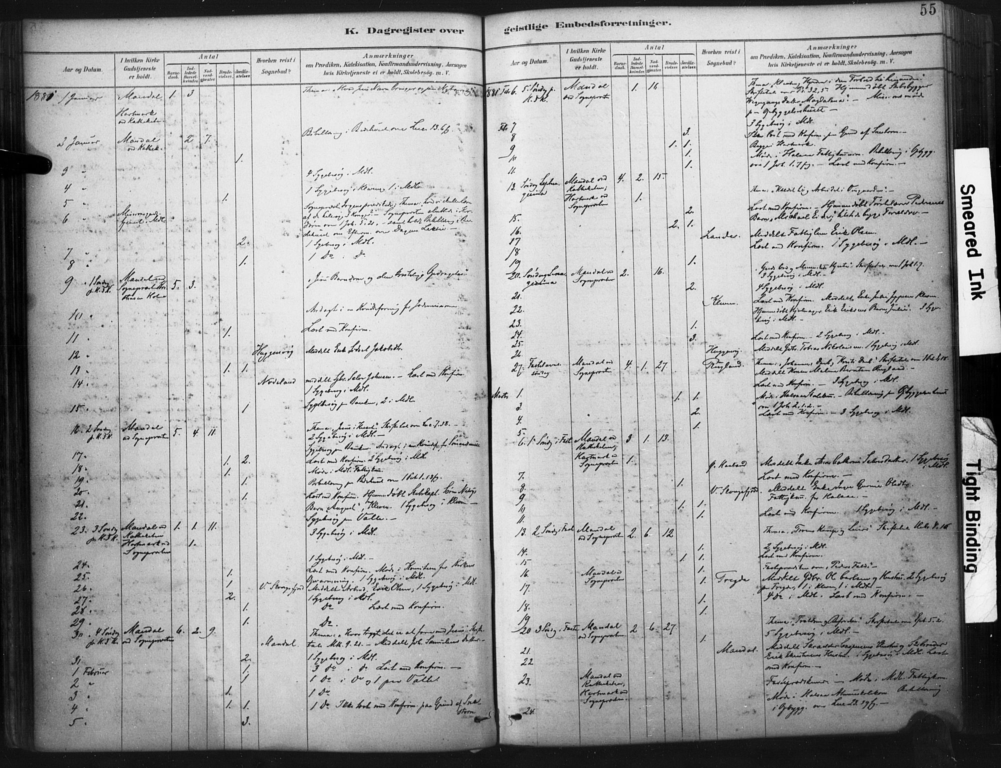 Mandal sokneprestkontor, SAK/1111-0030/F/Fa/Faa/L0017: Parish register (official) no. A 17, 1880-1926, p. 55