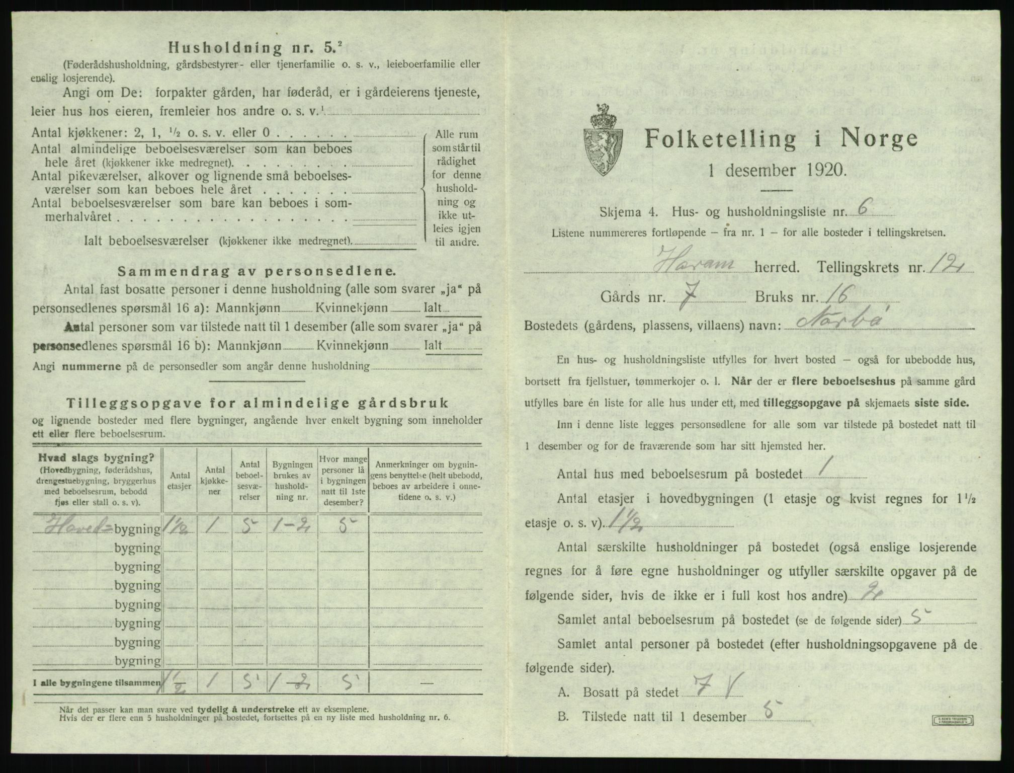 SAT, 1920 census for Haram, 1920, p. 811
