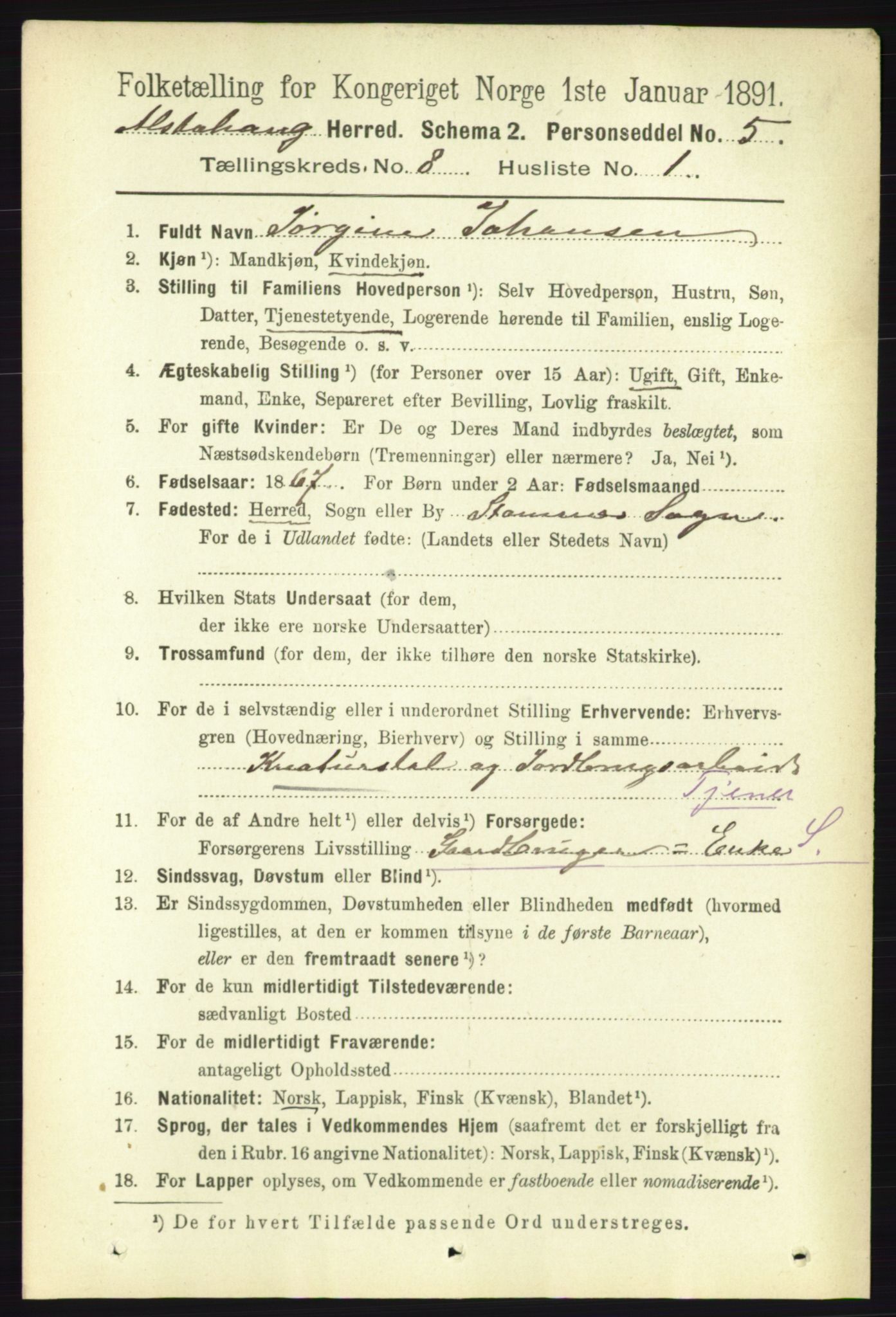RA, 1891 census for 1820 Alstahaug, 1891, p. 2909