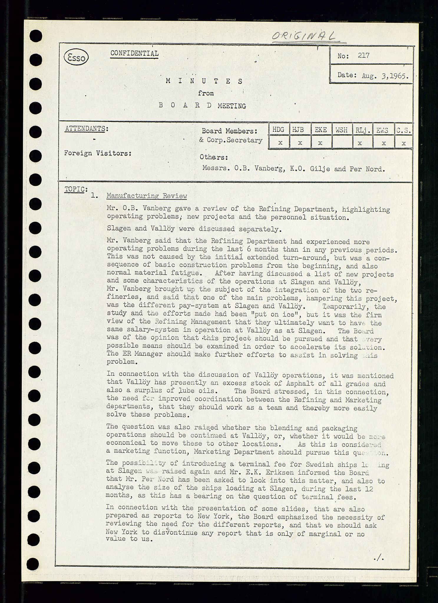 Pa 0982 - Esso Norge A/S, AV/SAST-A-100448/A/Aa/L0002/0001: Den administrerende direksjon Board minutes (styrereferater) / Den administrerende direksjon Board minutes (styrereferater), 1965, p. 75