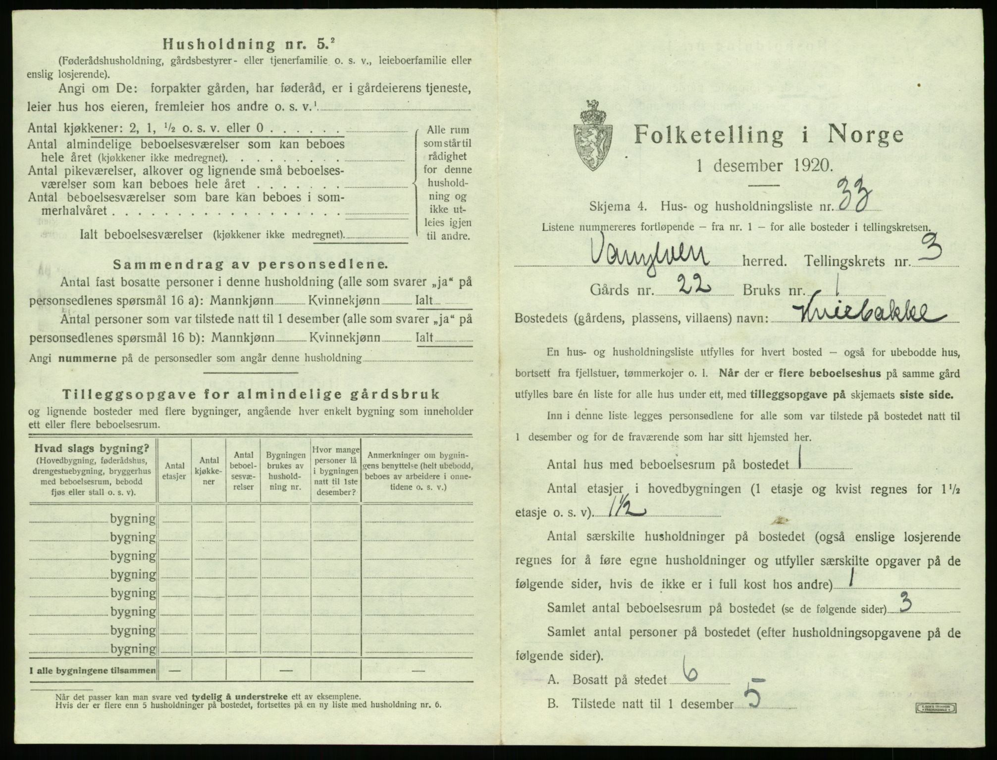 SAT, 1920 census for Vanylven, 1920, p. 291