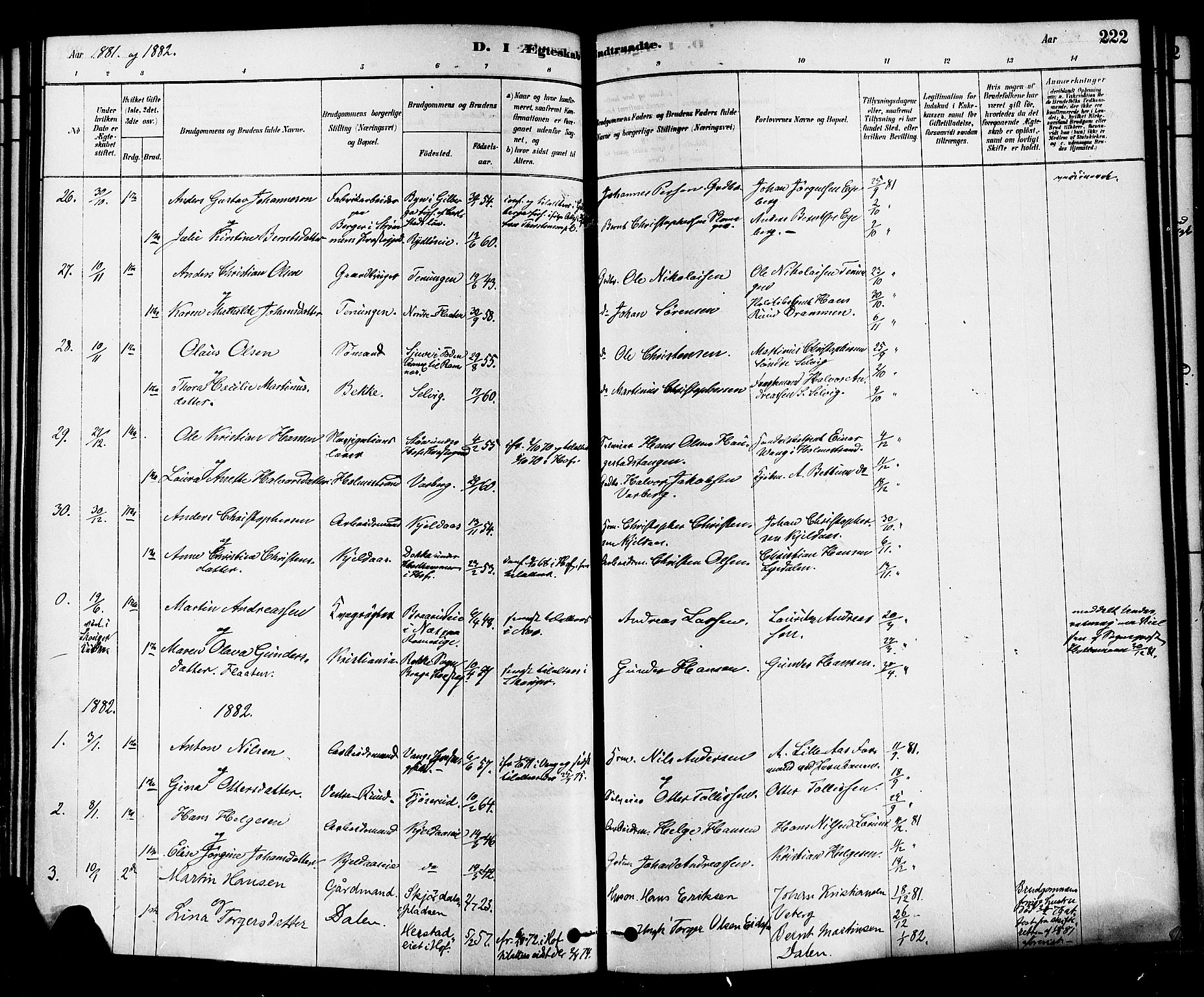 Sande Kirkebøker, AV/SAKO-A-53/F/Fa/L0006: Parish register (official) no. 6, 1878-1888, p. 222