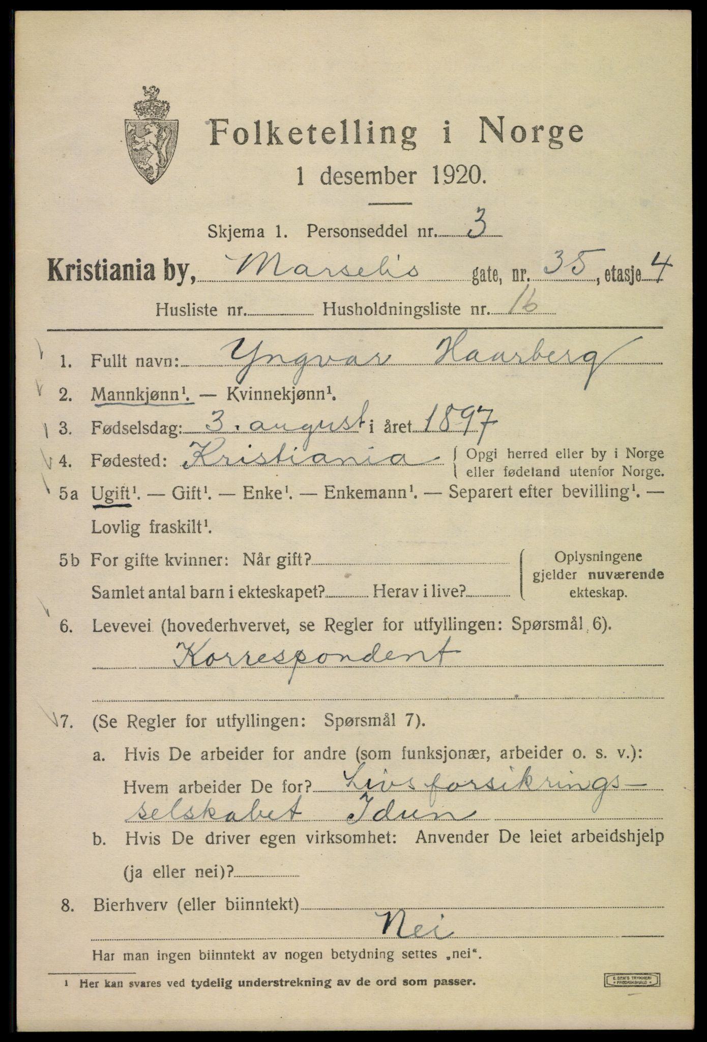 SAO, 1920 census for Kristiania, 1920, p. 392133