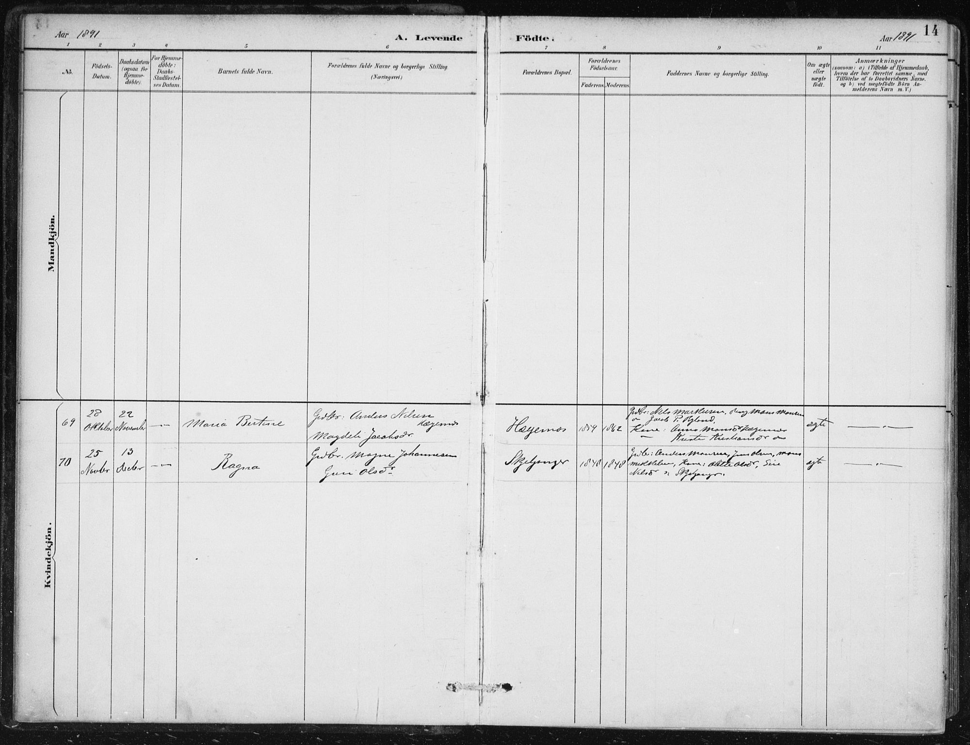 Herdla Sokneprestembete, AV/SAB-A-75701/H/Haa: Parish register (official) no. A 4, 1891-1905, p. 14