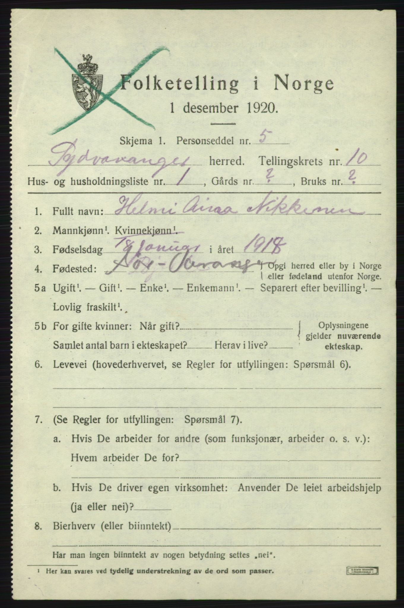 SATØ, 1920 census for Sør-Varanger, 1920, p. 6580