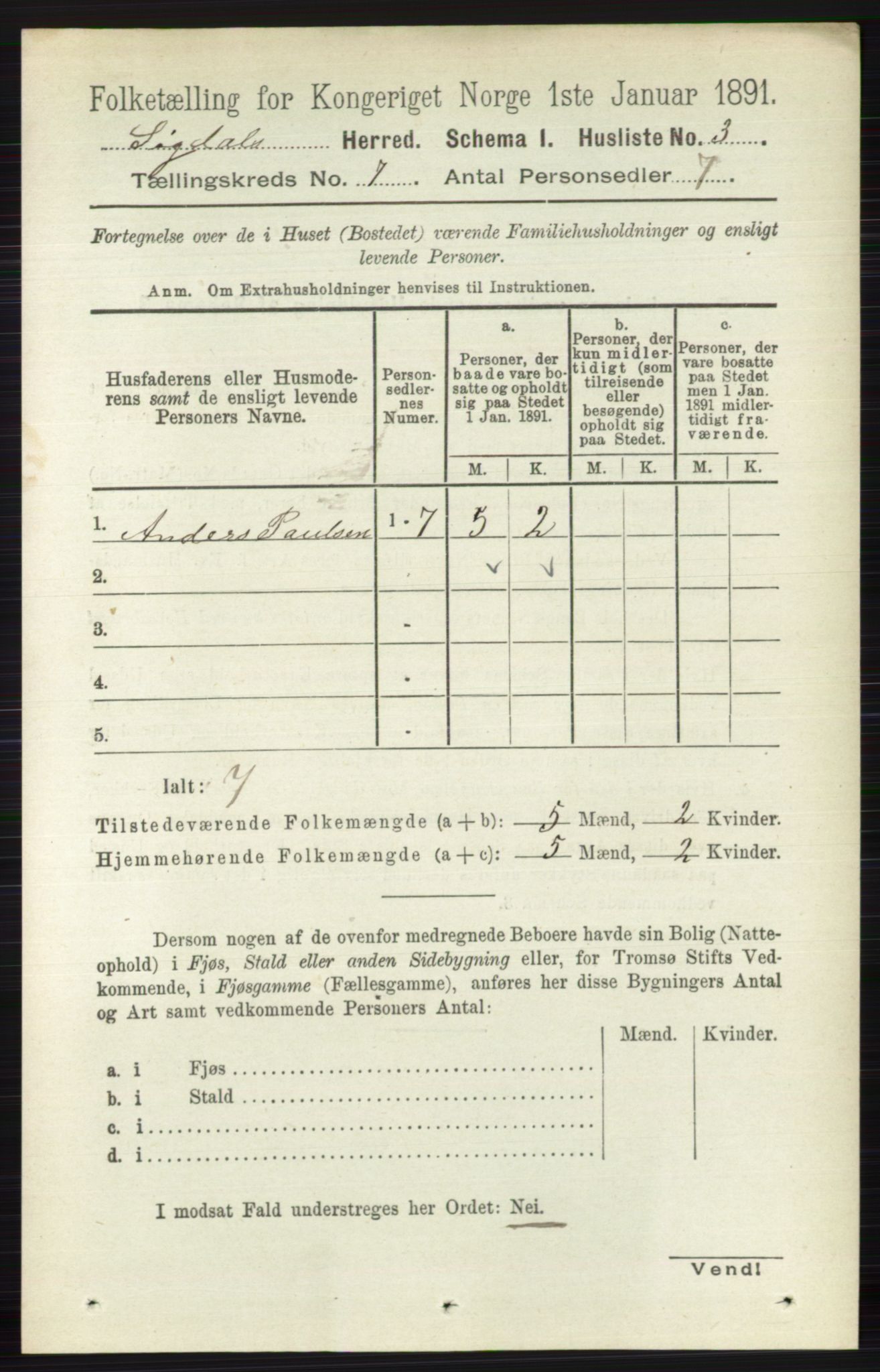 RA, 1891 census for 0621 Sigdal, 1891, p. 2652