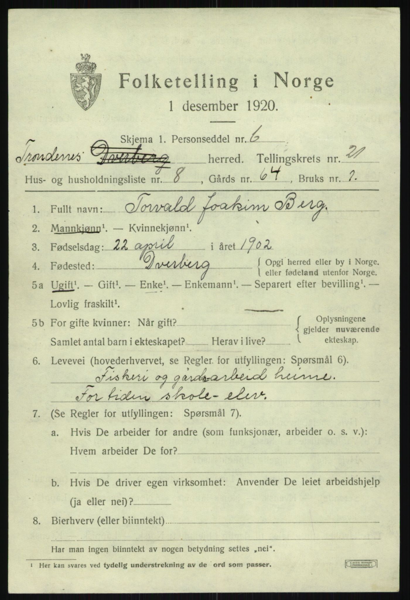 SATØ, 1920 census for Trondenes, 1920, p. 16394