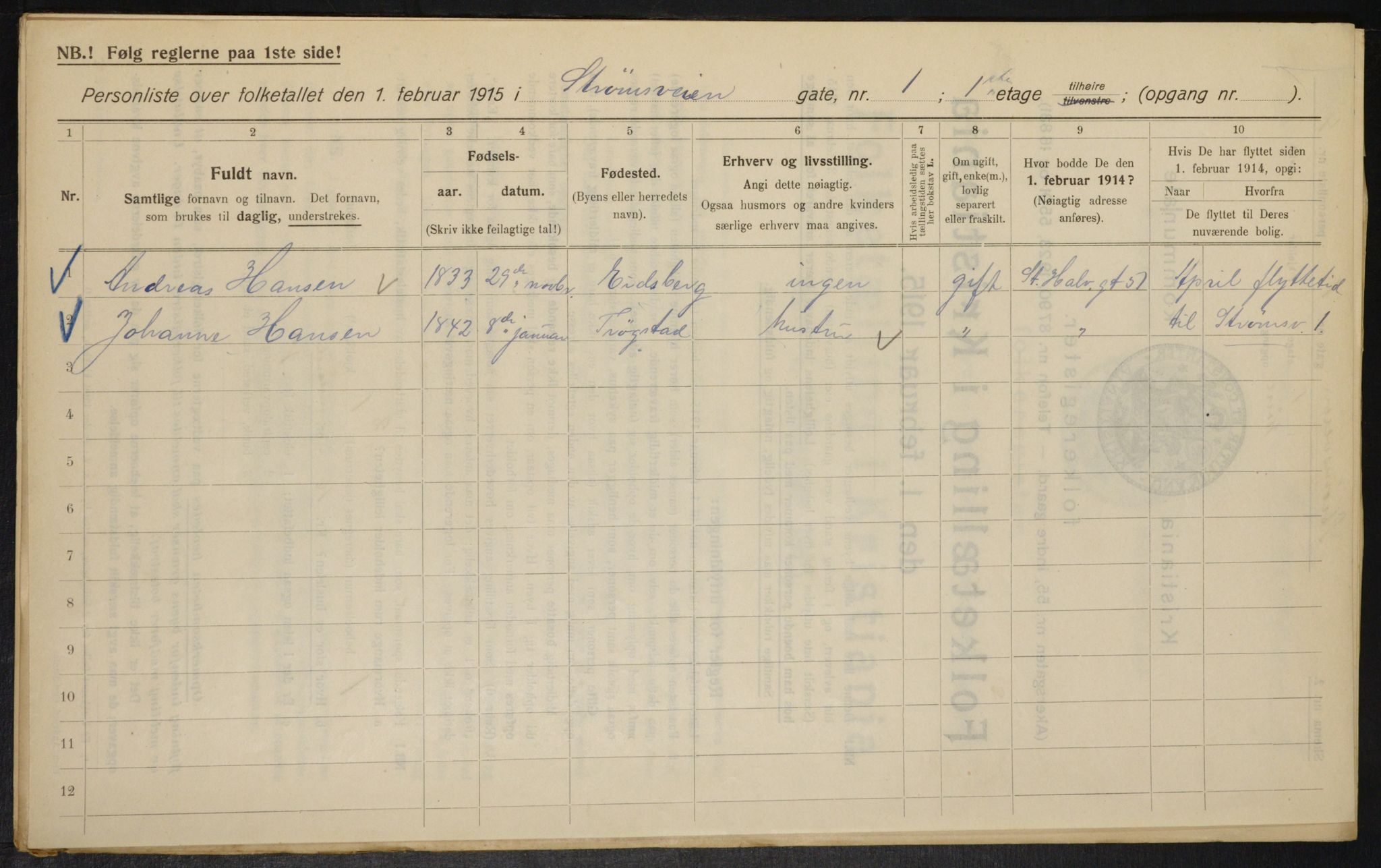 OBA, Municipal Census 1915 for Kristiania, 1915, p. 104133