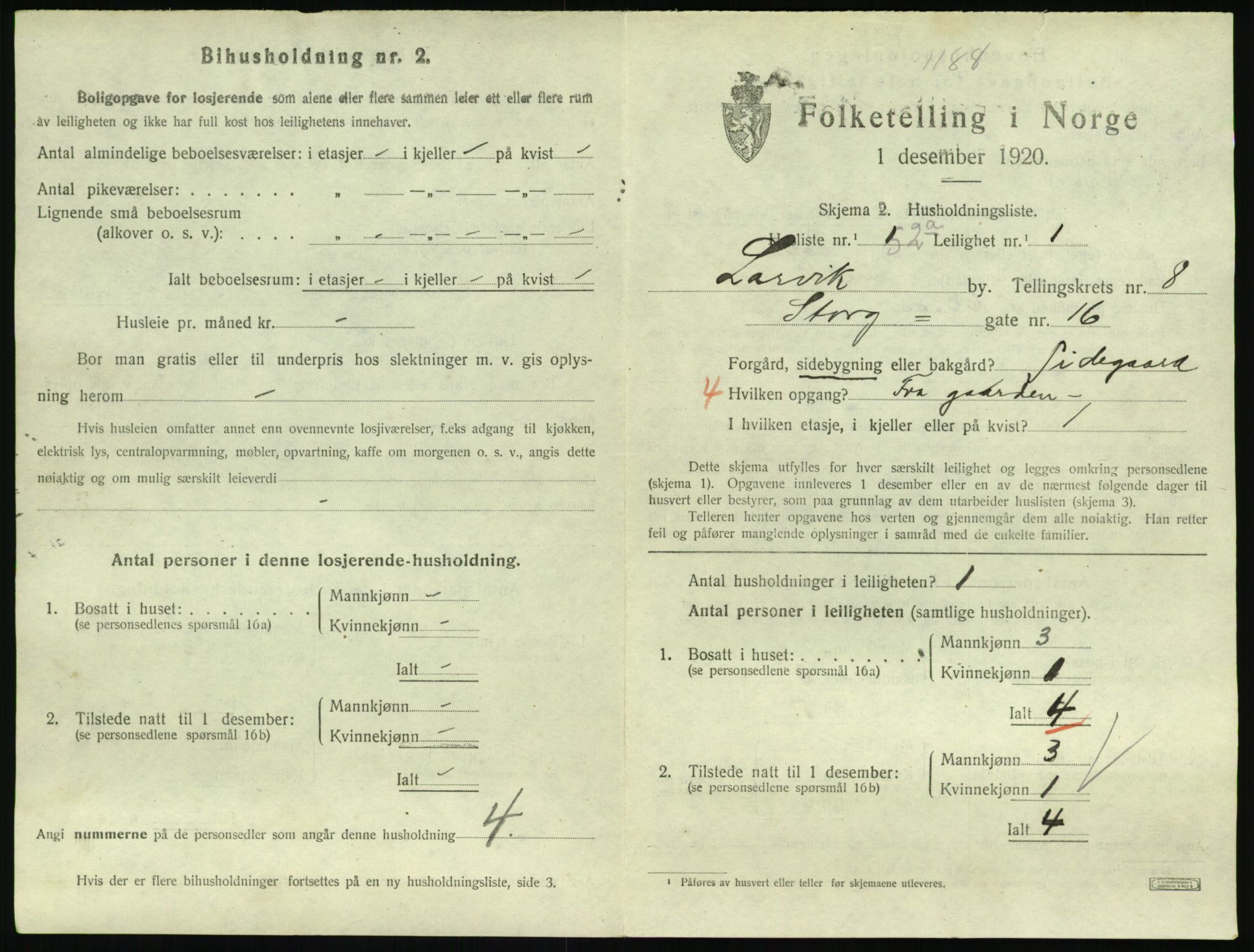 SAKO, 1920 census for Larvik, 1920, p. 6712