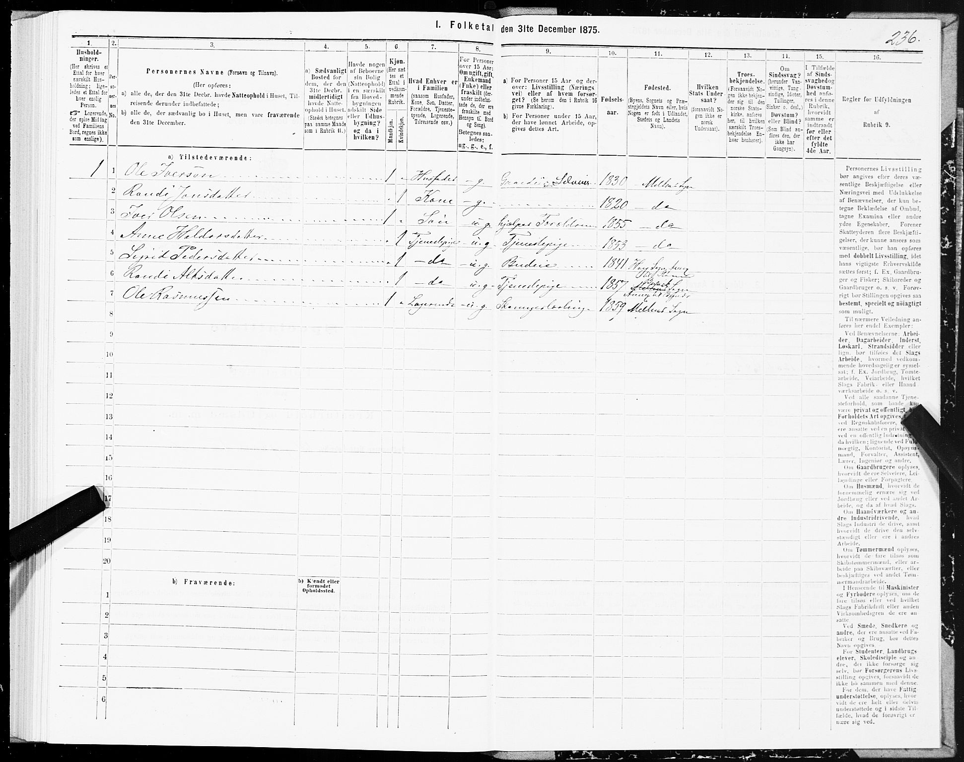 SAT, 1875 census for 1653P Melhus, 1875, p. 3236