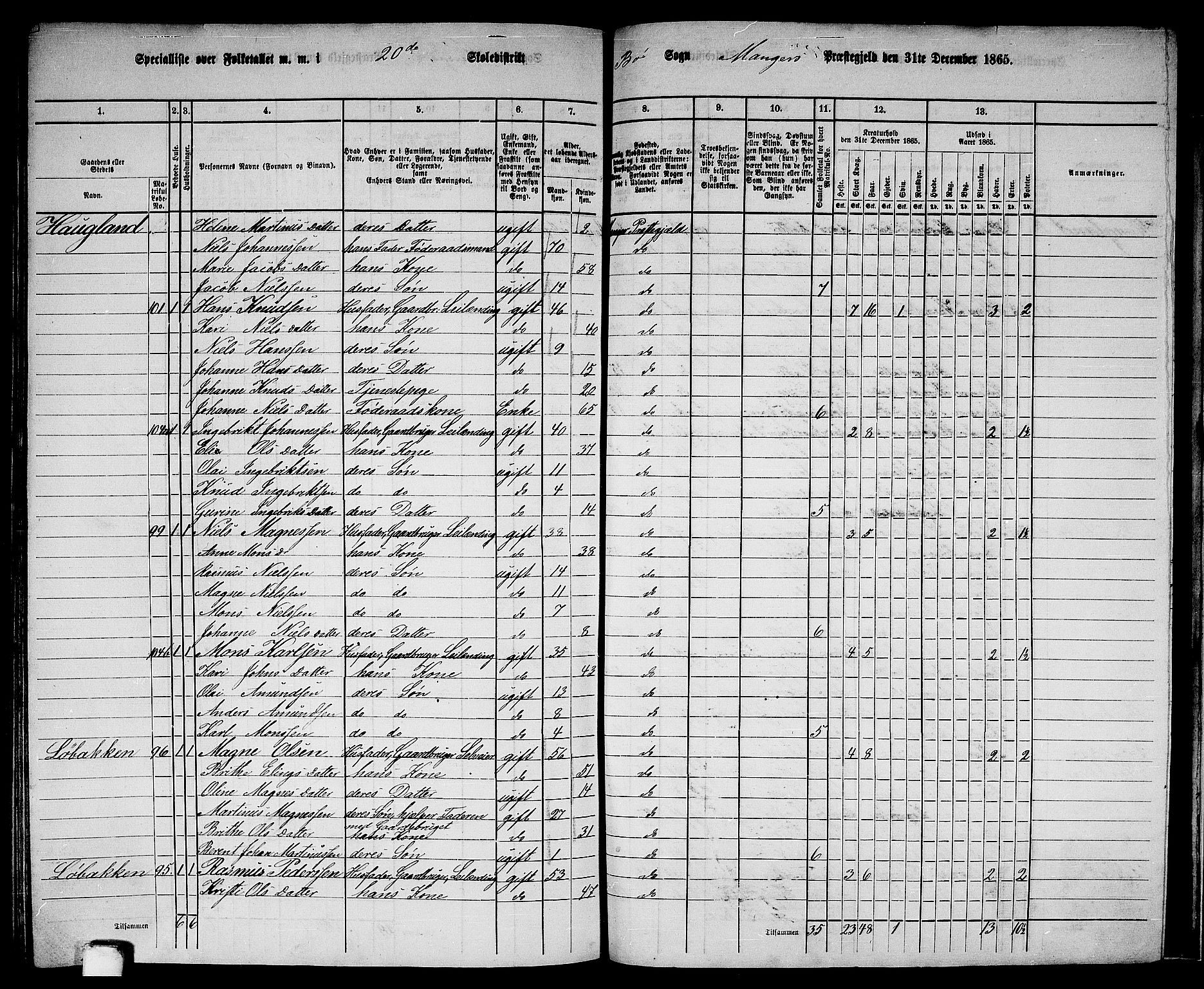 RA, 1865 census for Manger, 1865, p. 277